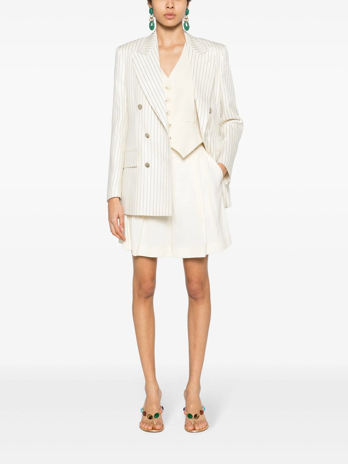 striped double-breasted twill blazer