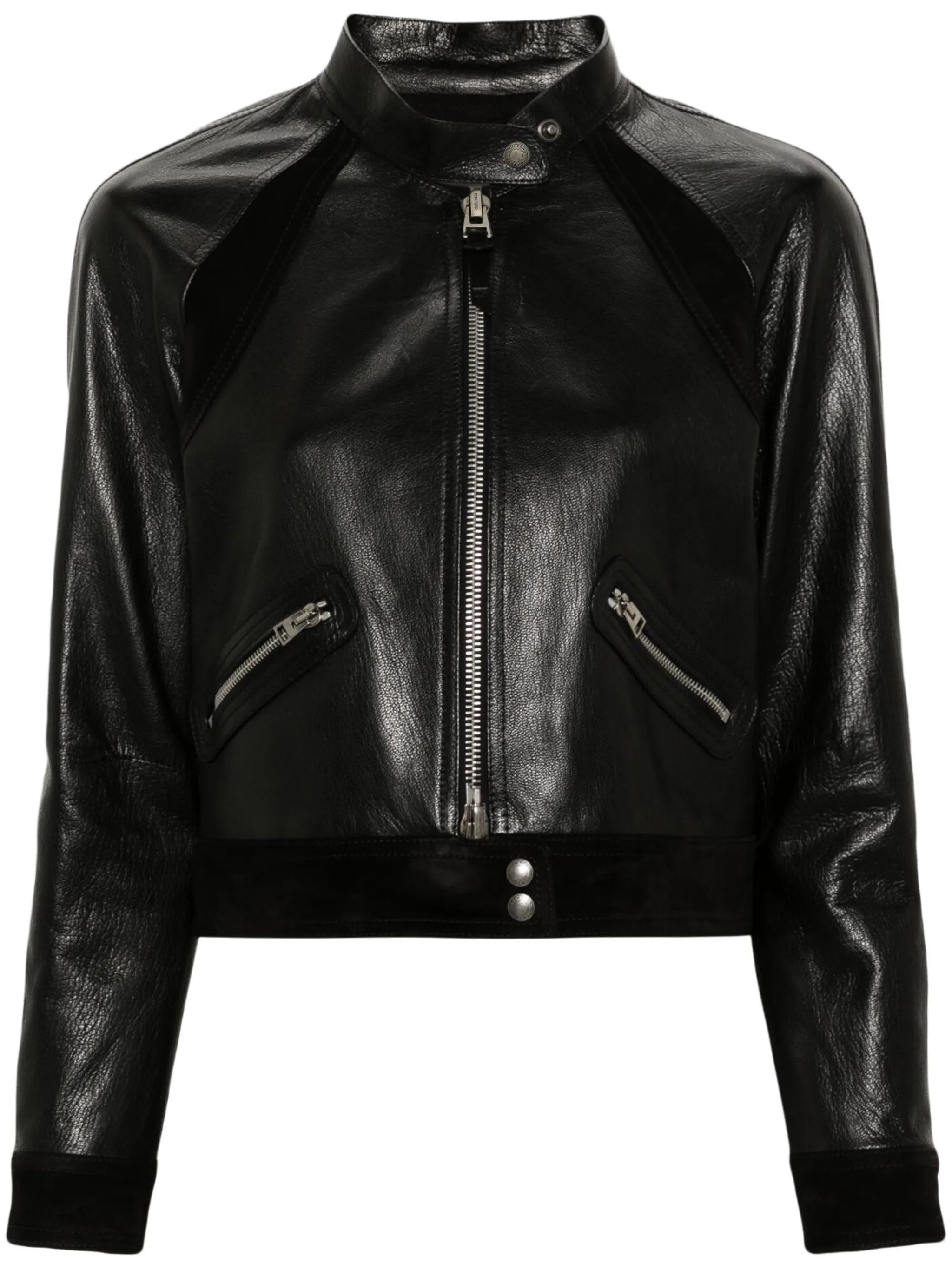 zip-up leather biker jacket