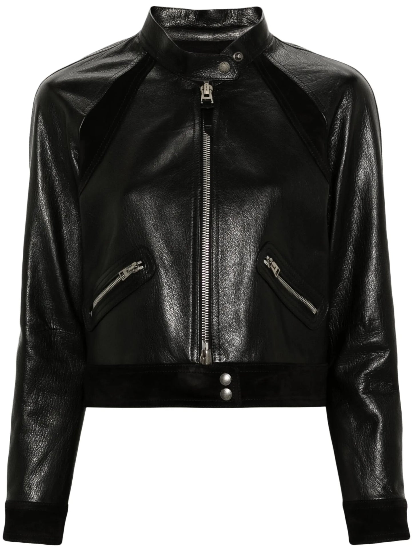 zip-up leather biker jacket