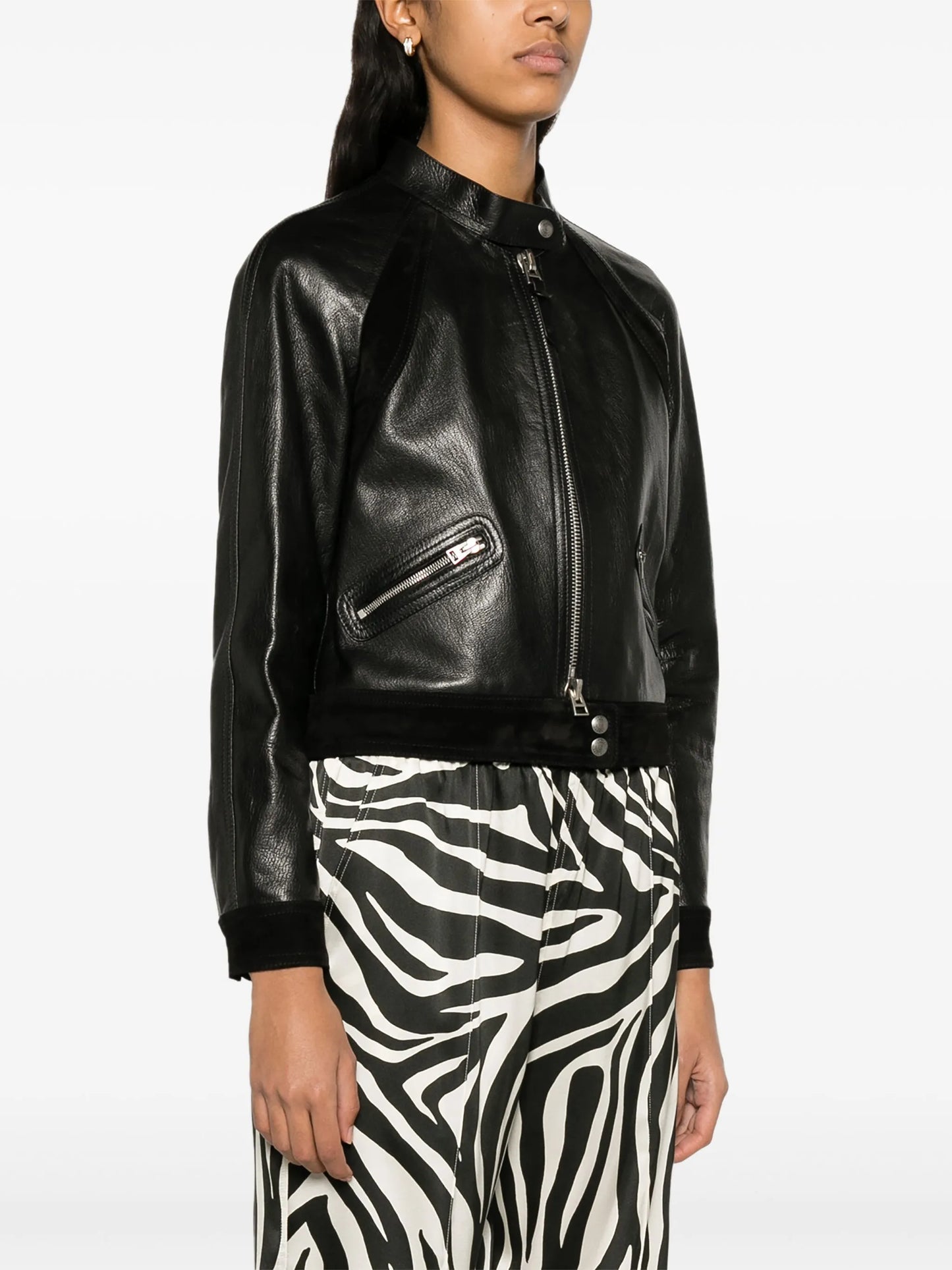 zip-up leather biker jacket