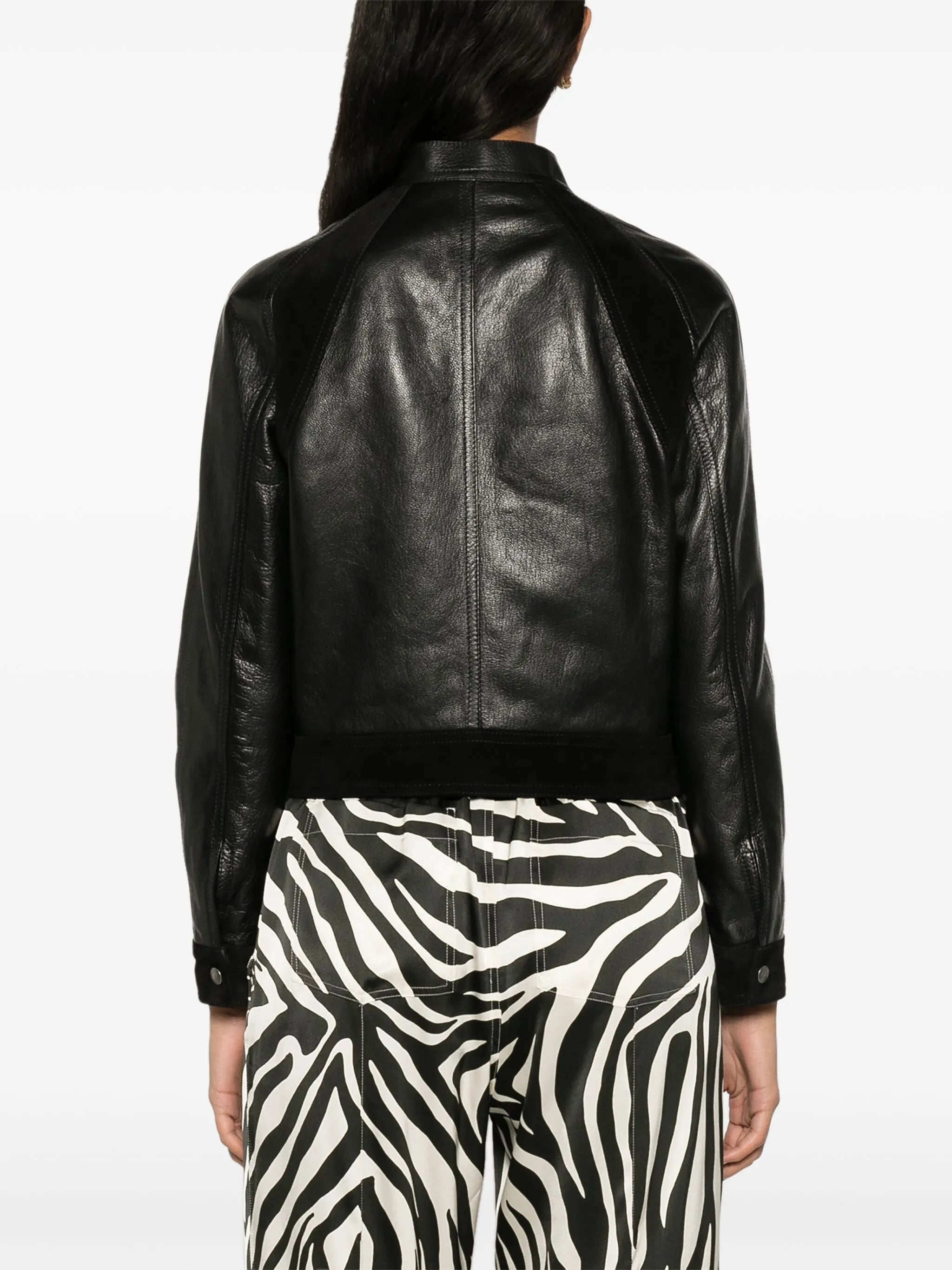 zip-up leather biker jacket