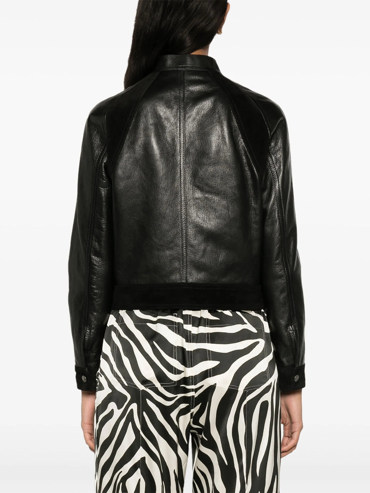 zip-up leather biker jacket