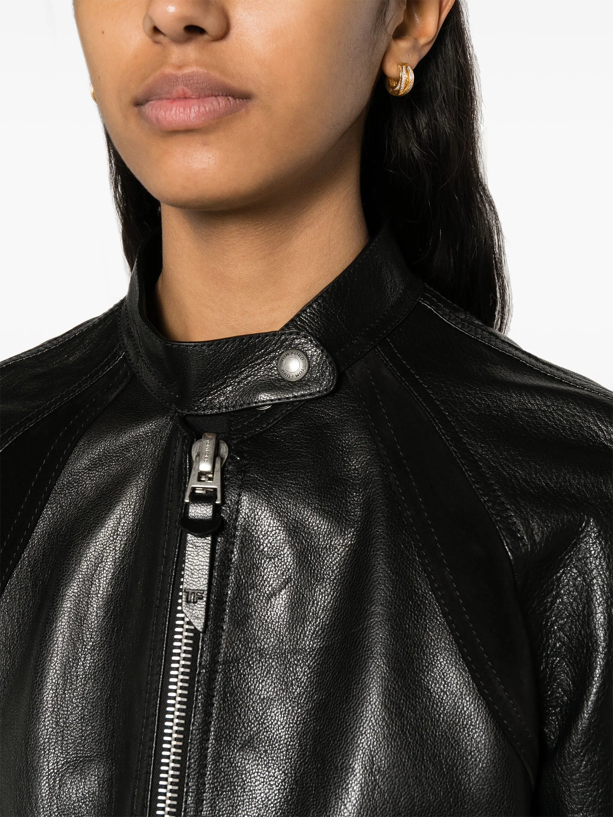 zip-up leather biker jacket