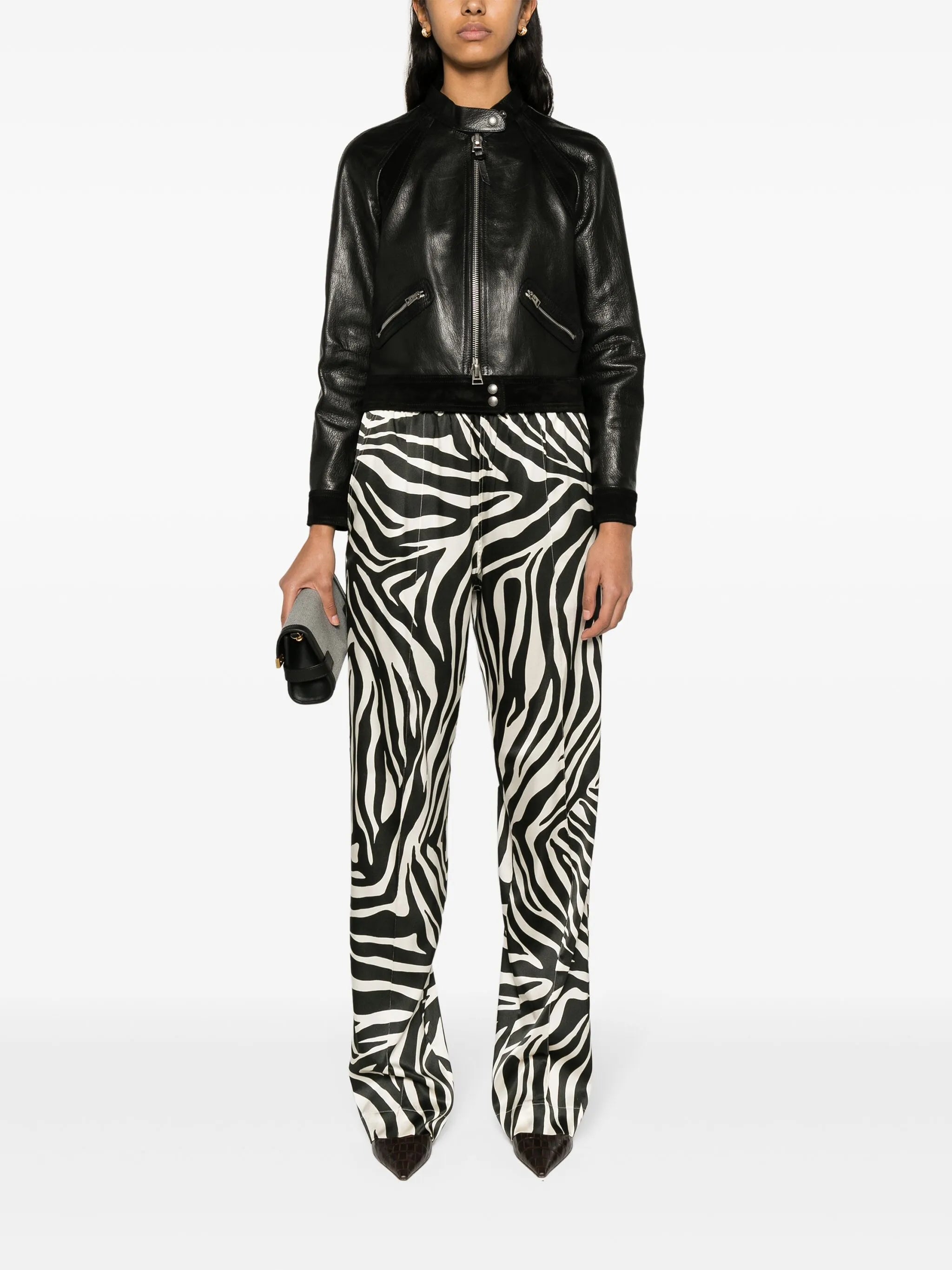 zip-up leather biker jacket