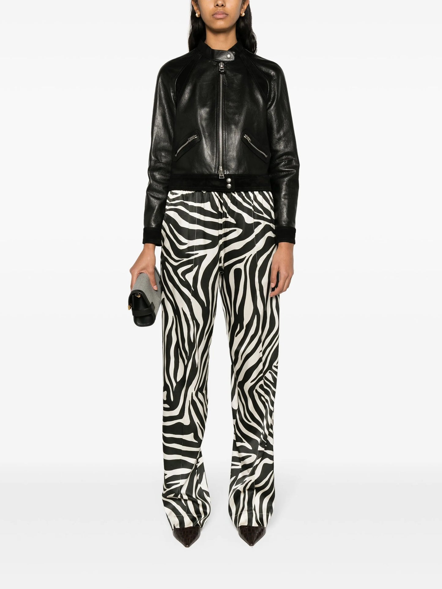 zip-up leather biker jacket
