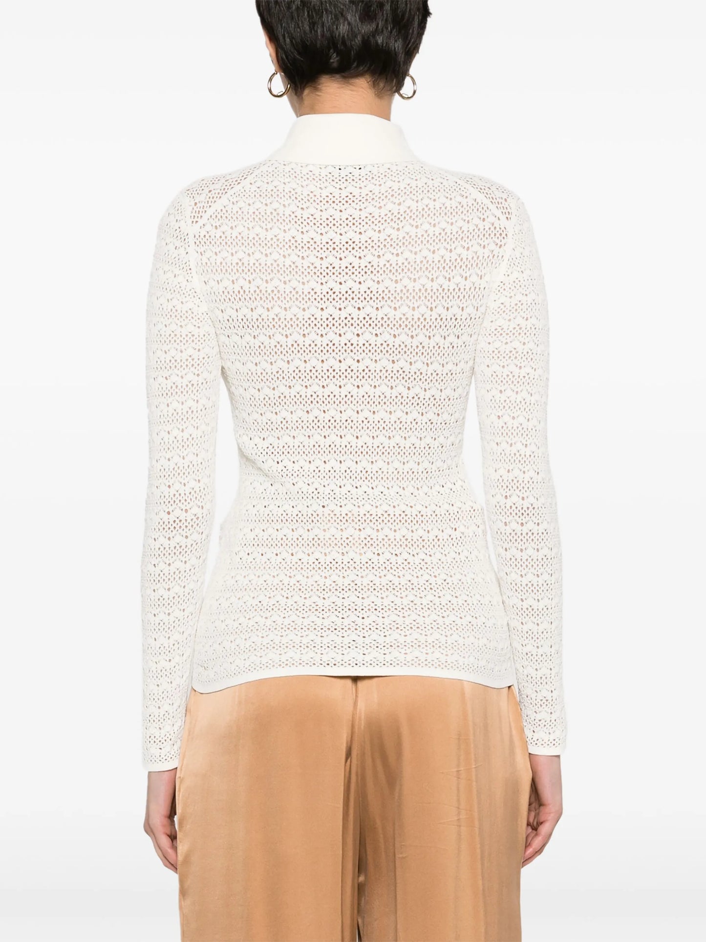 pointelle-knit polo cardigan