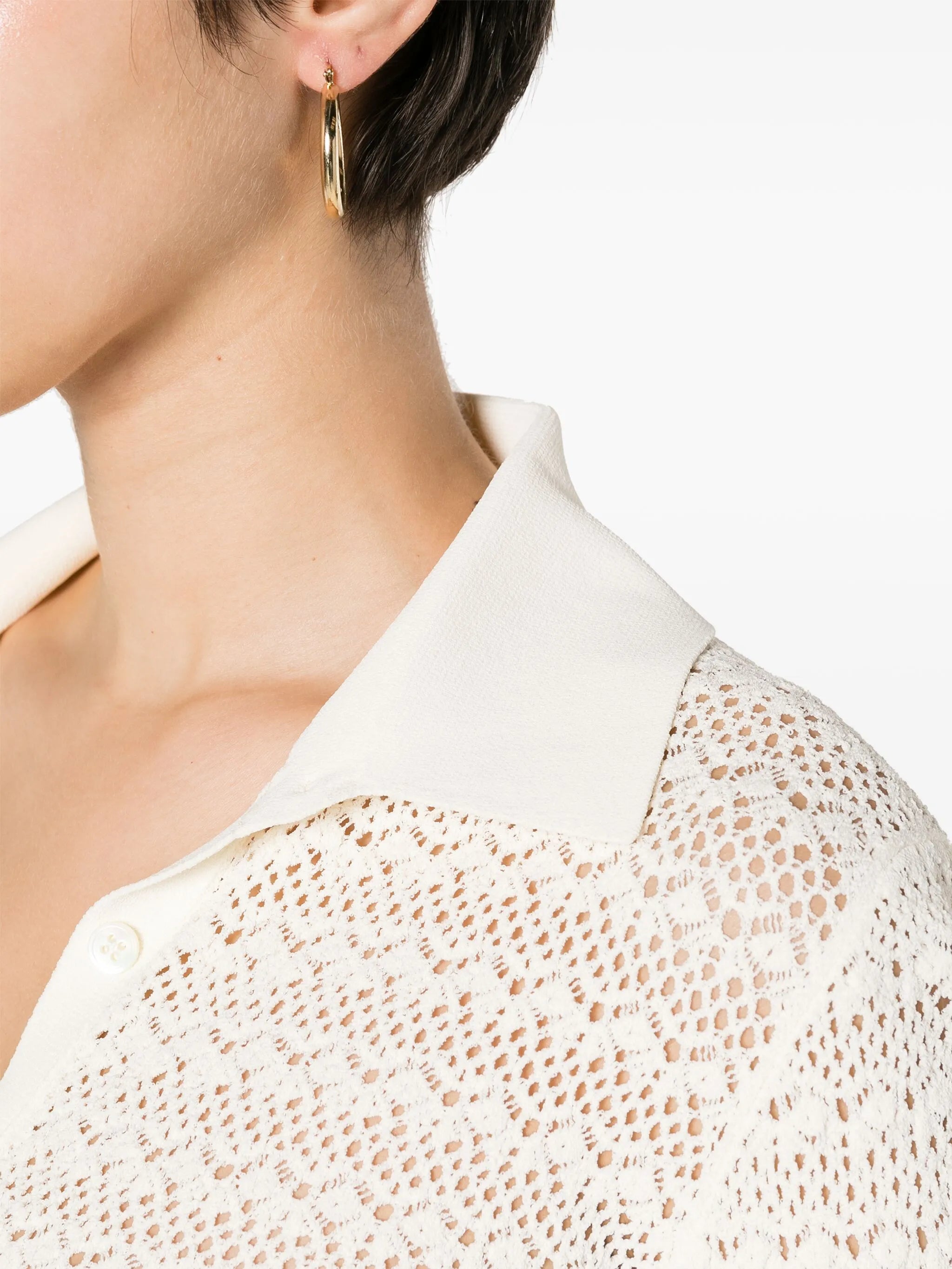 pointelle-knit polo cardigan
