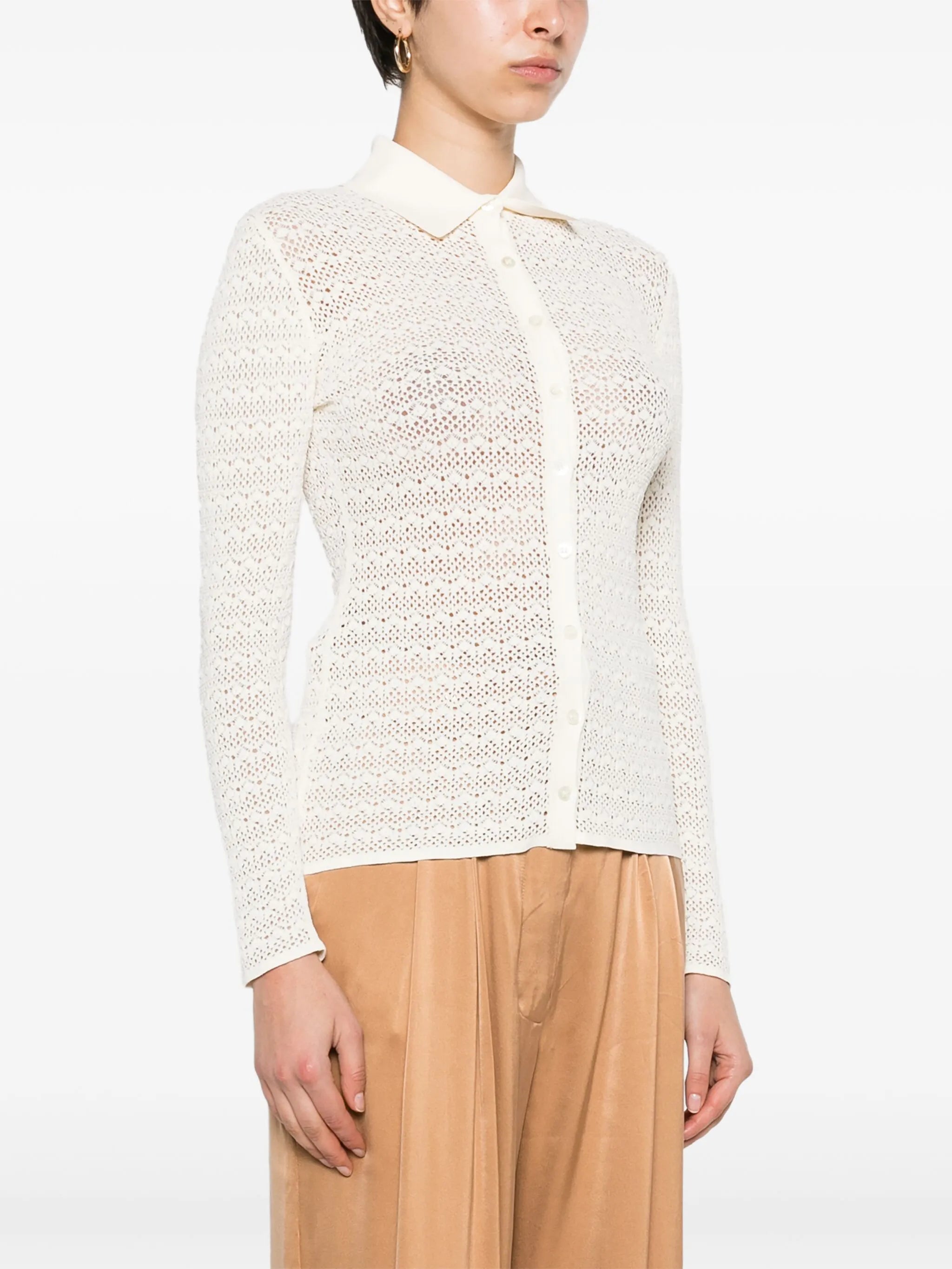 pointelle-knit polo cardigan