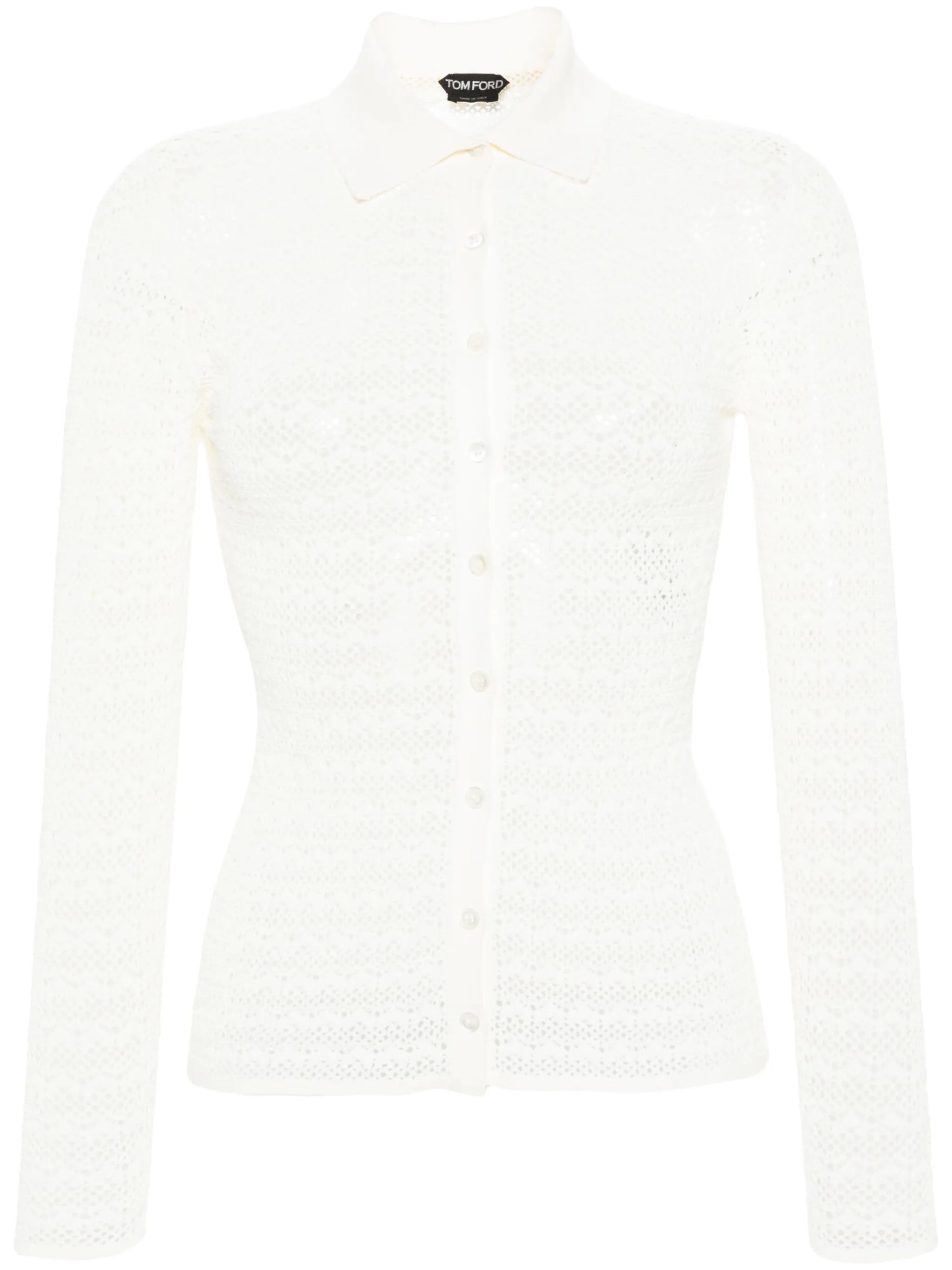 pointelle-knit polo cardigan