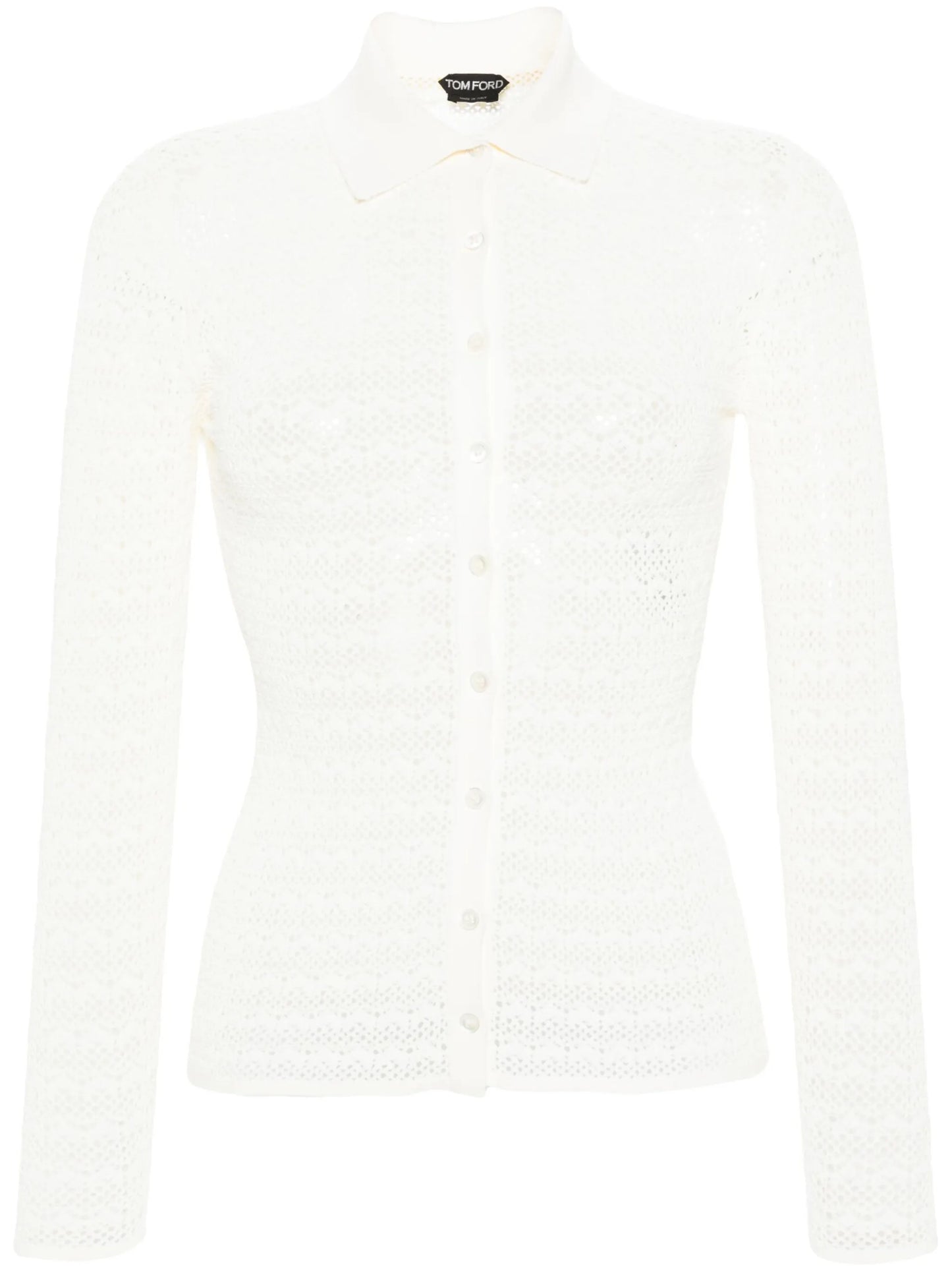 pointelle-knit polo cardigan