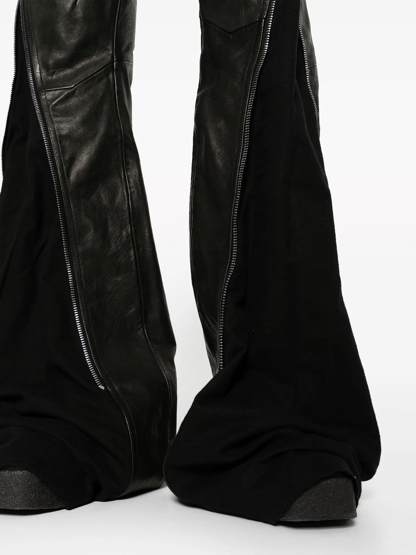 zip-up leather tapered trousers