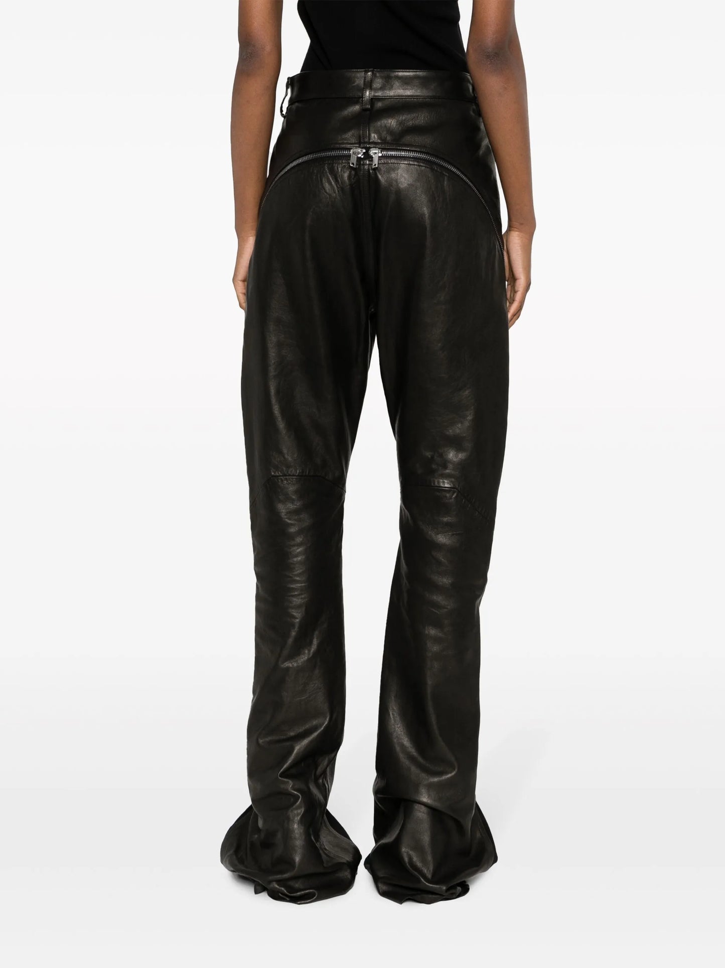 zip-up leather tapered trousers