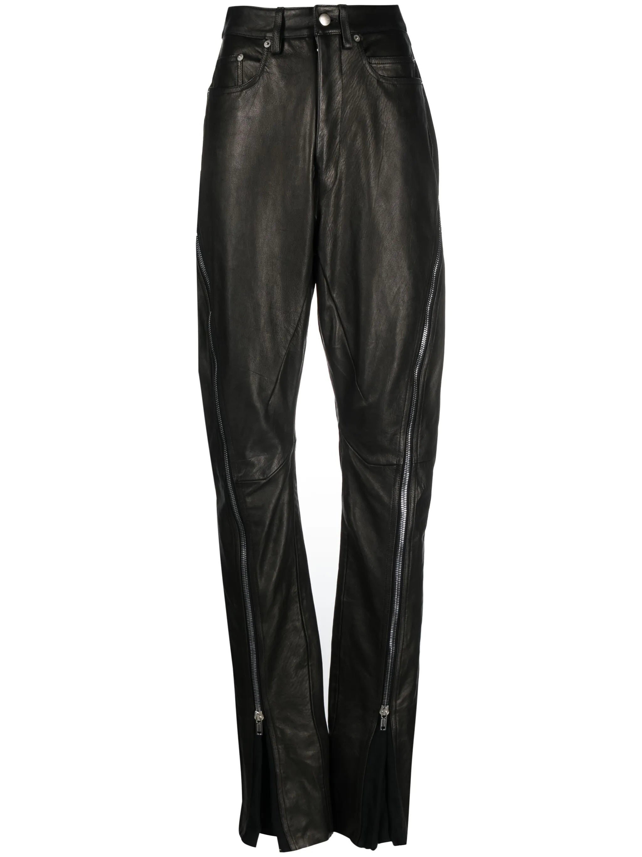 zip-up leather tapered trousers