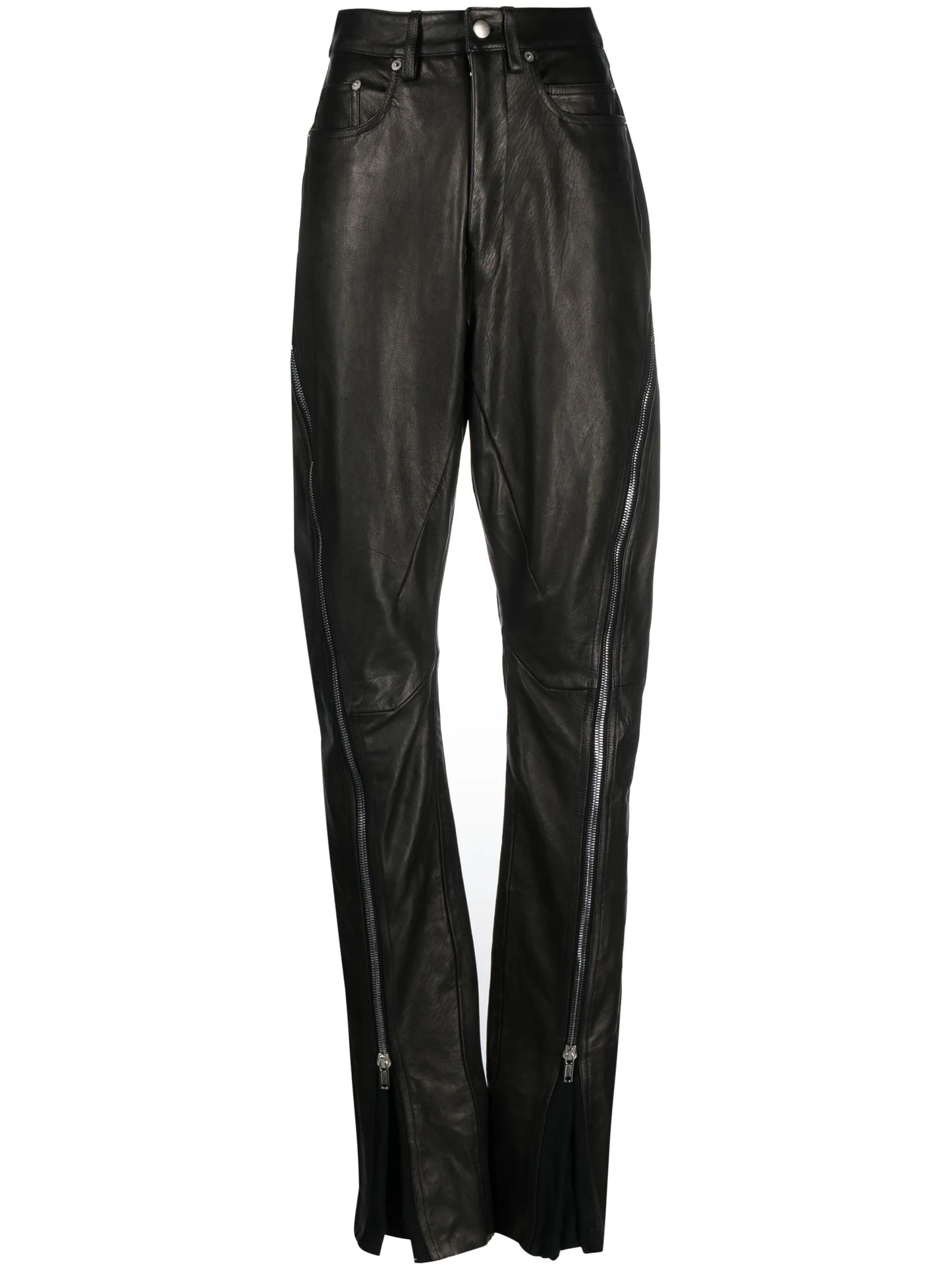 zip-up leather tapered trousers