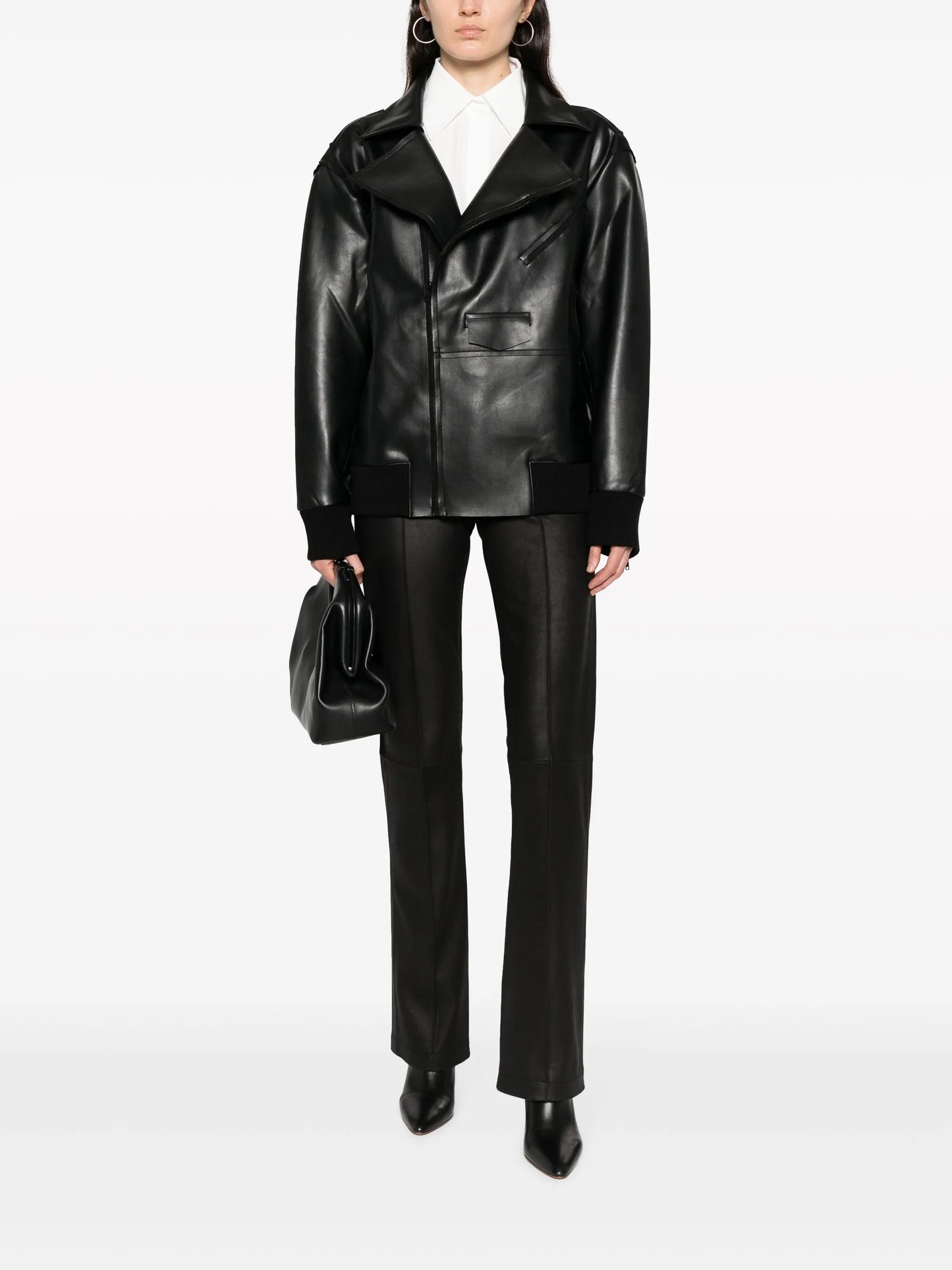 faux leather zip-up biker jacket