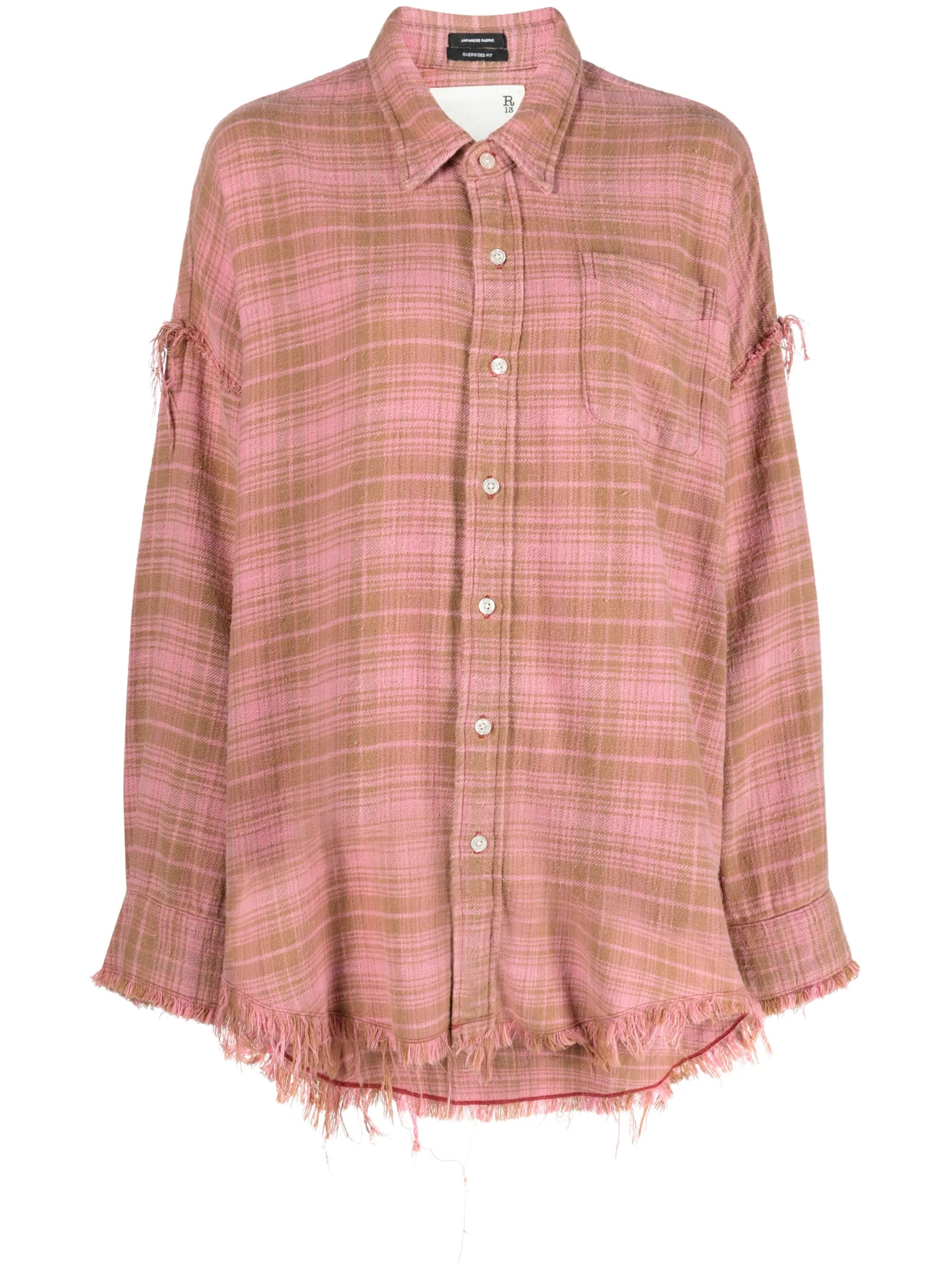 frayed check-print shirt