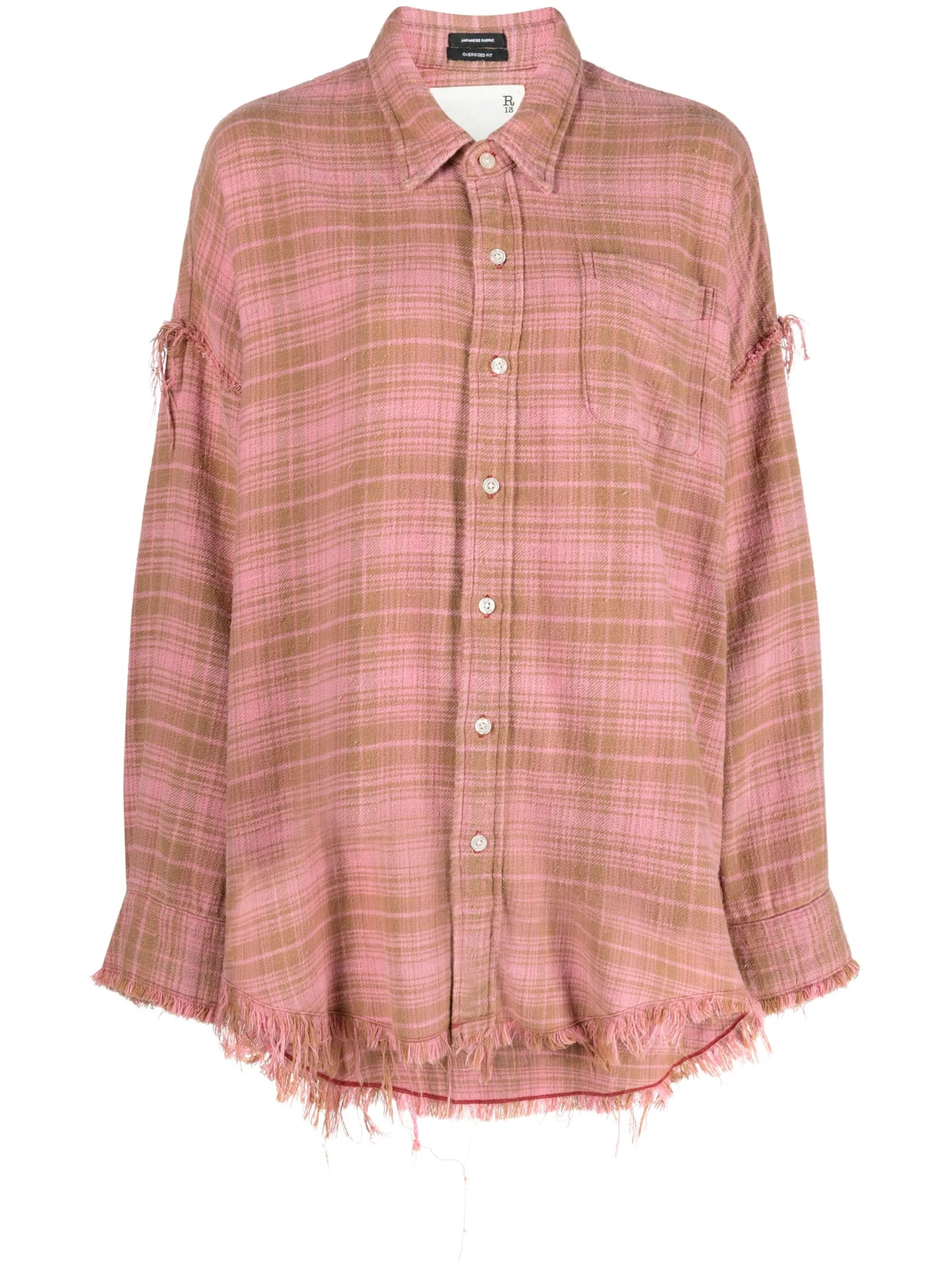 frayed check-print shirt