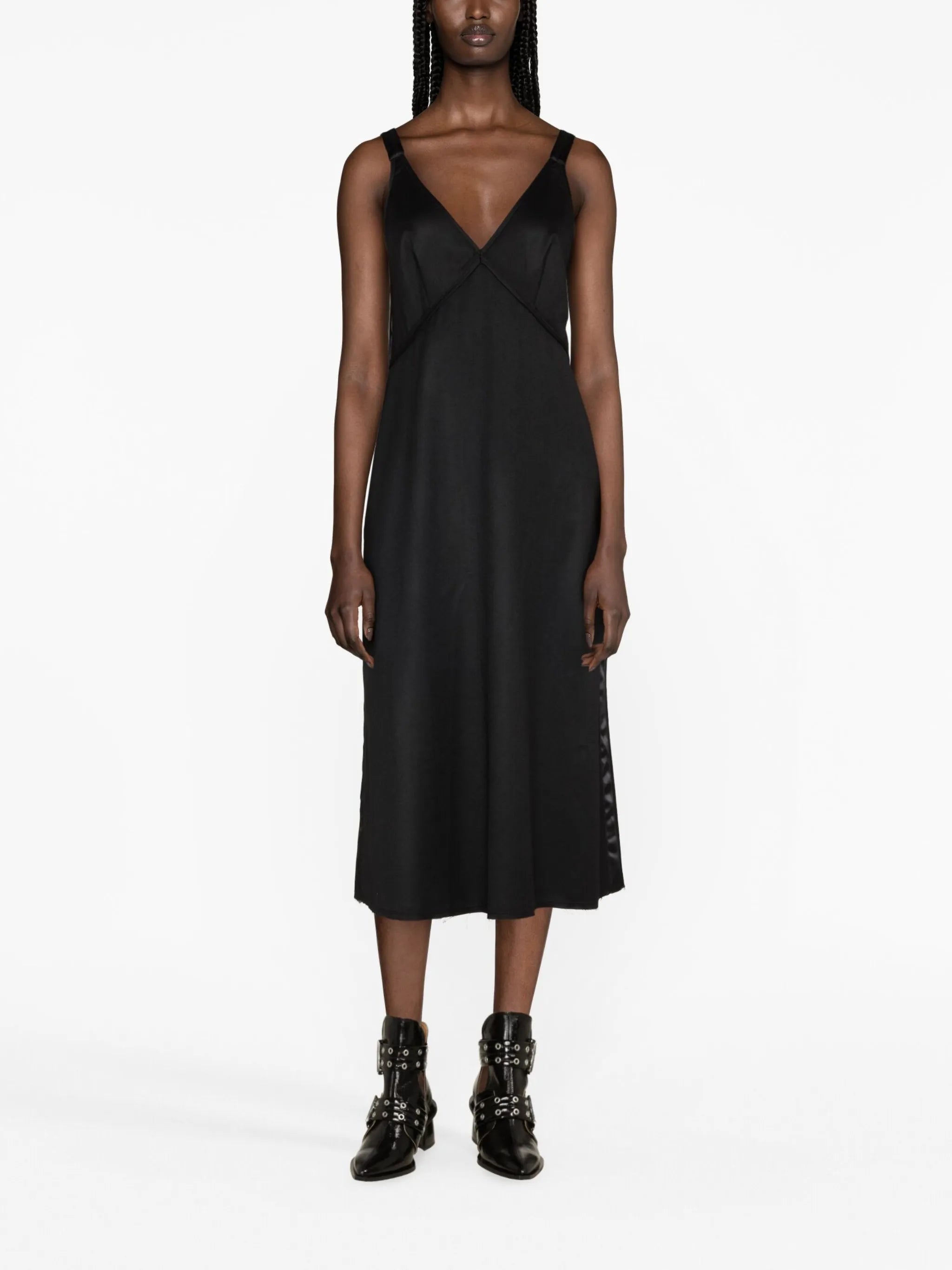 Grunge tape-embellished slip dress
