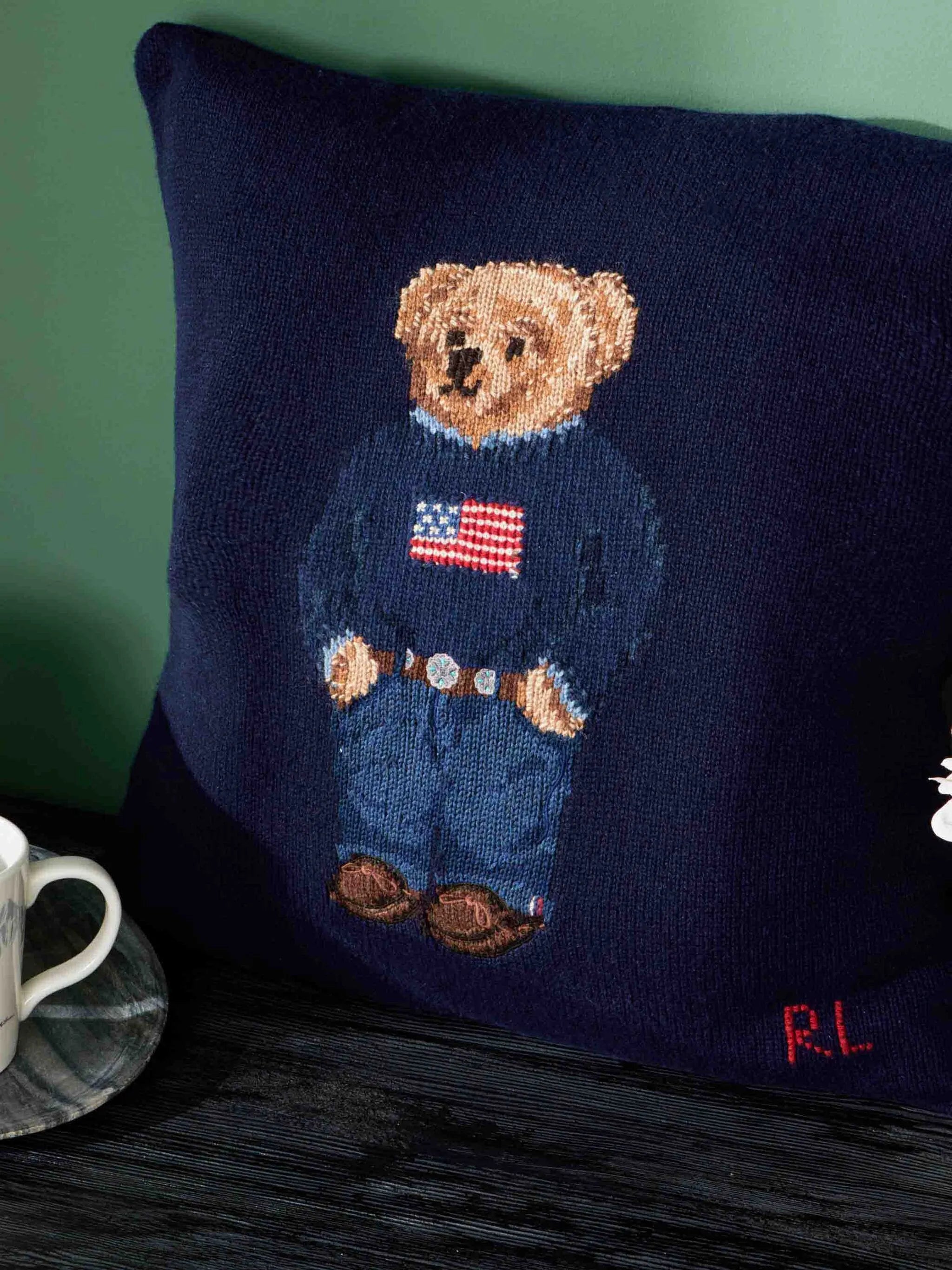 Polo Bear intarsia-knit cushion