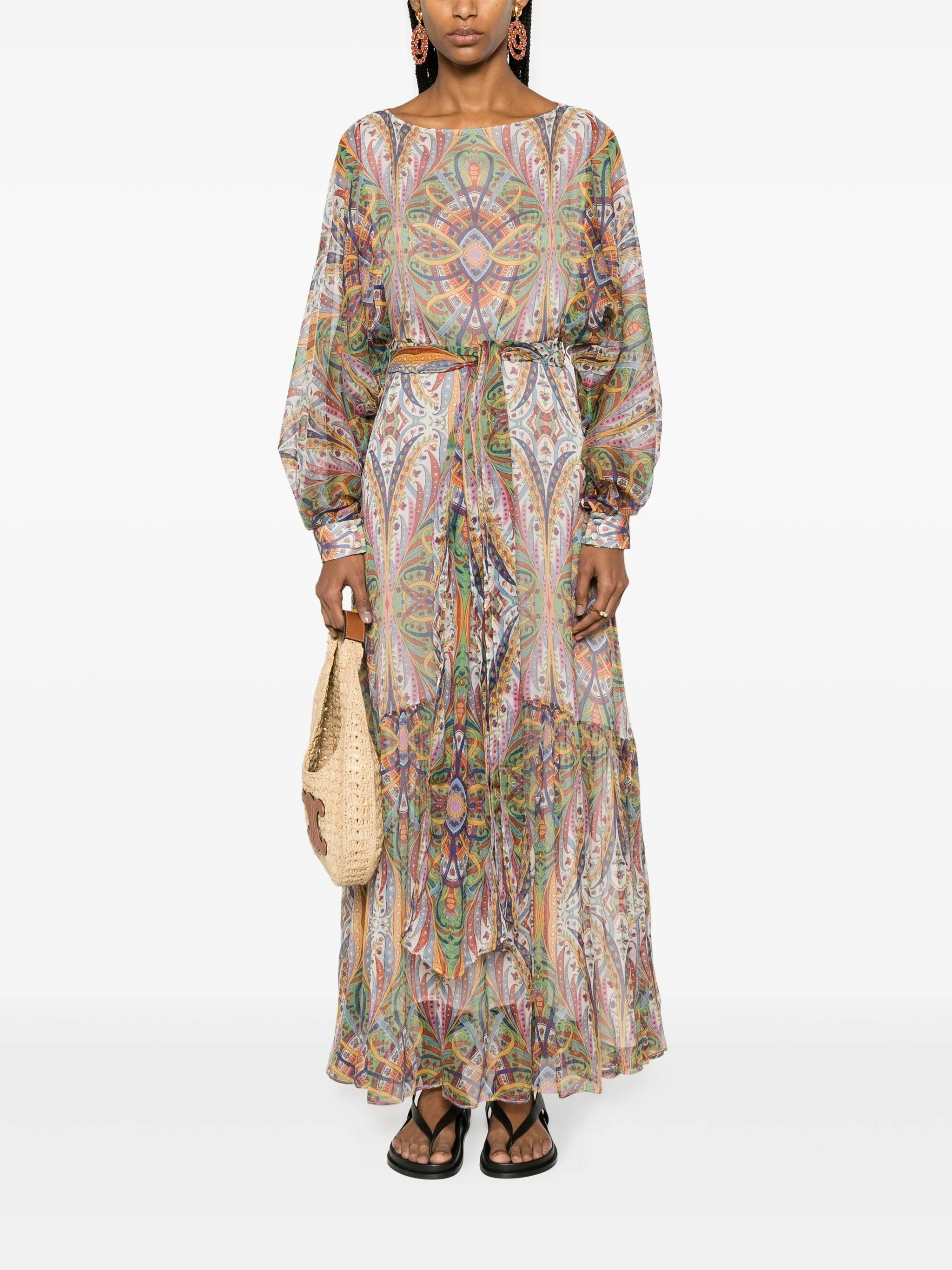 bouquet-print silk maxi dress