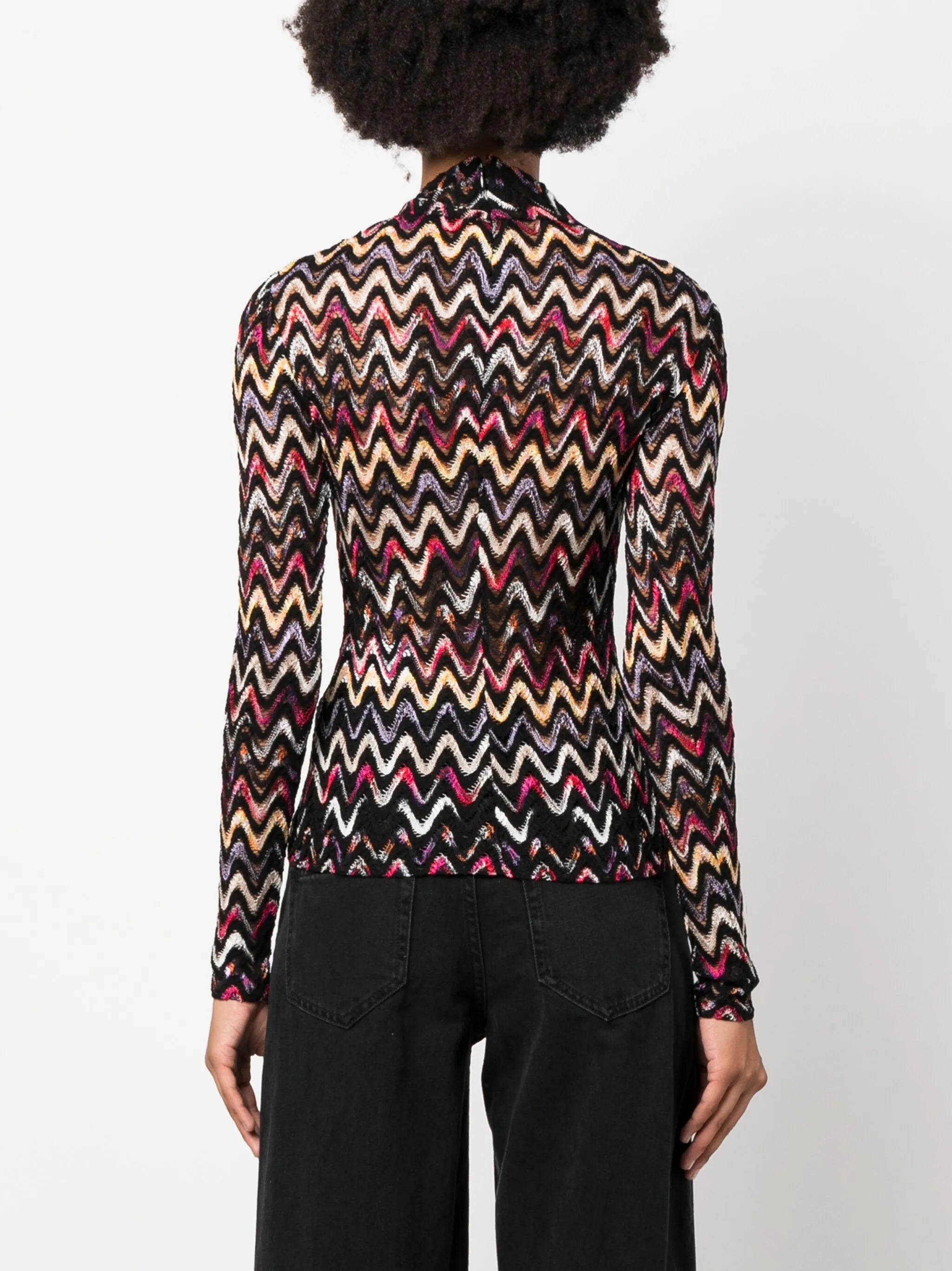 zigzag woven-design high-neck top