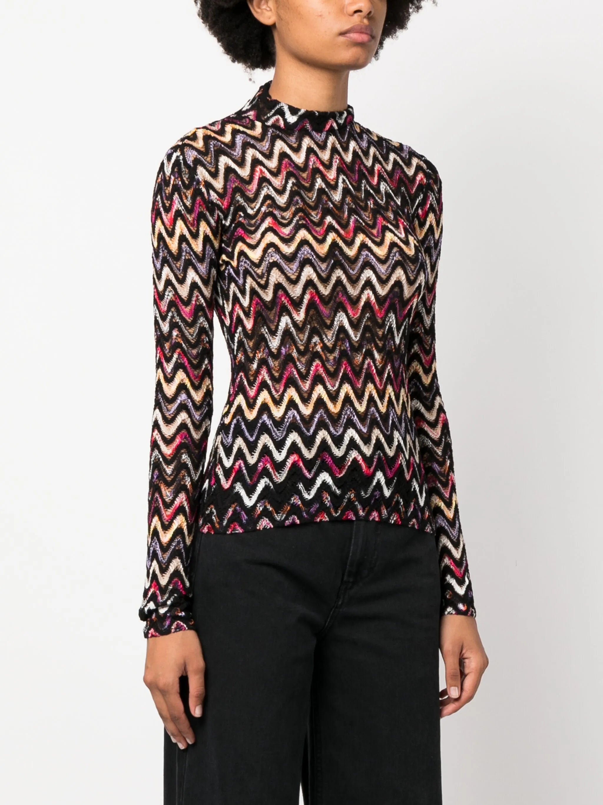 zigzag woven-design high-neck top