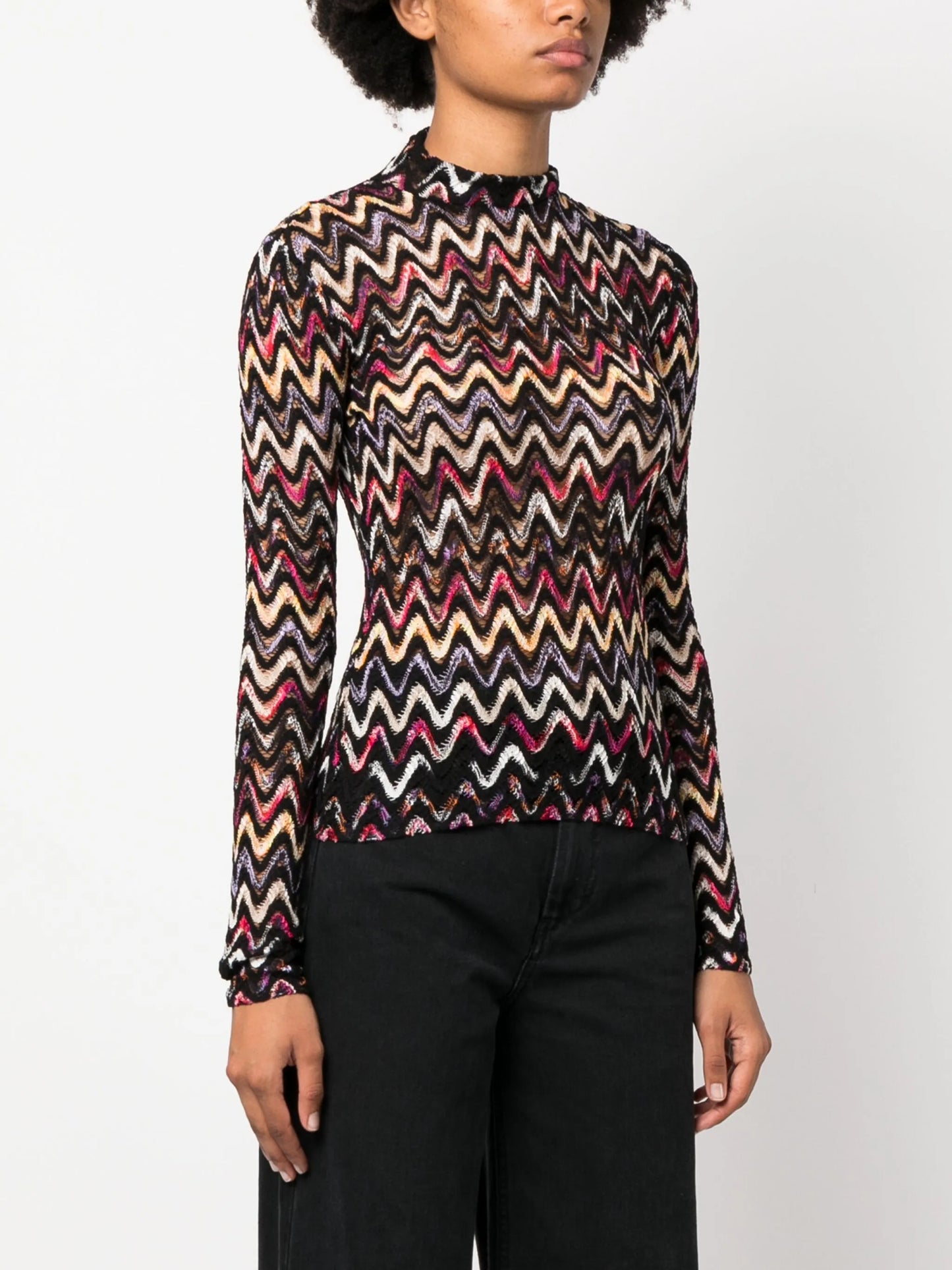 zigzag woven-design high-neck top