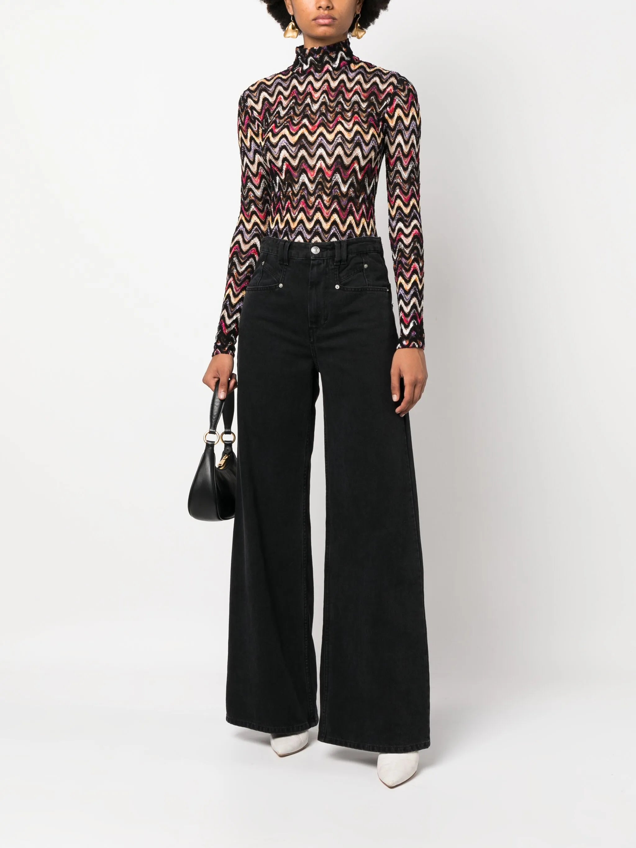zigzag woven-design high-neck top
