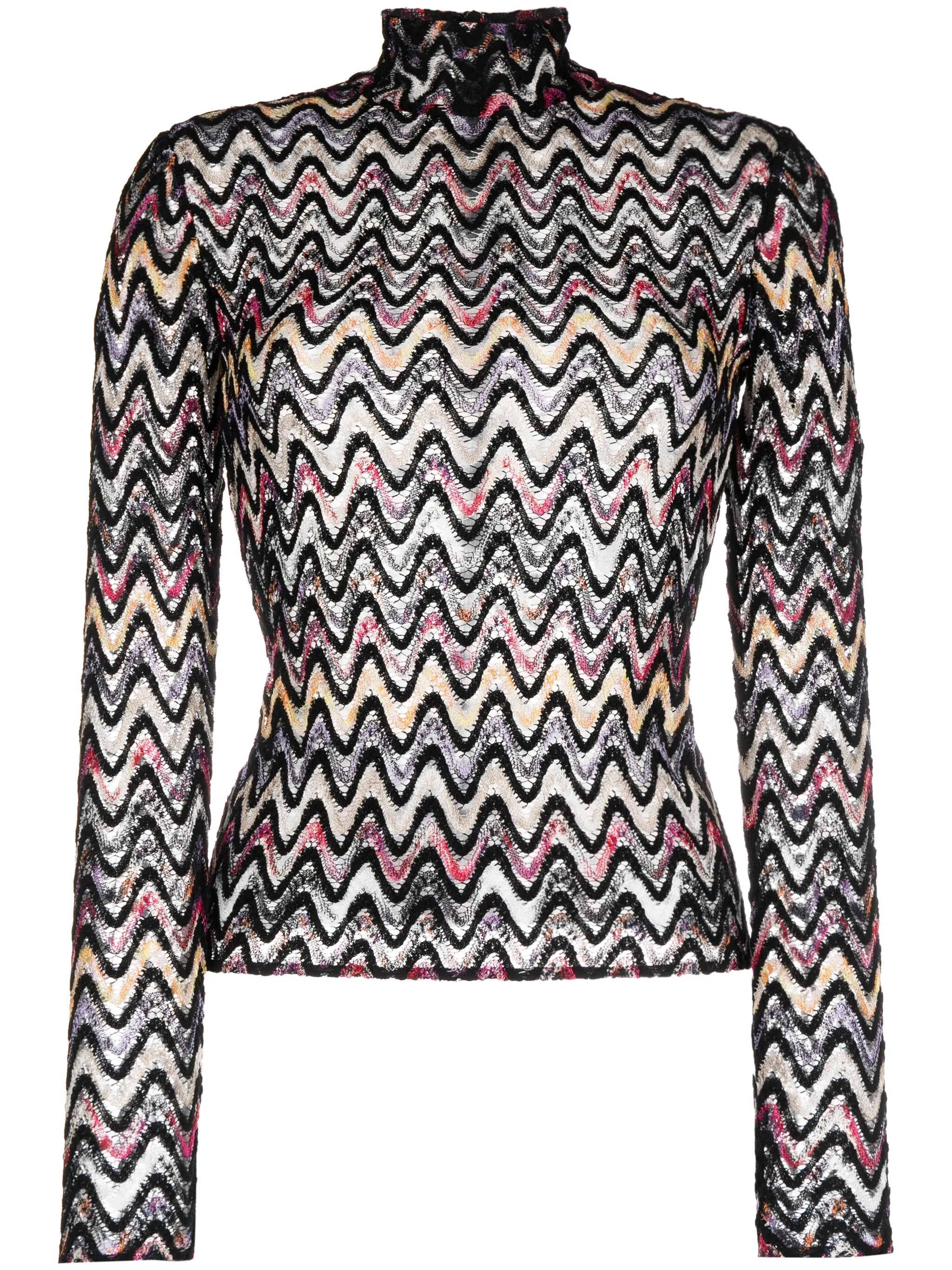 zigzag woven-design high-neck top