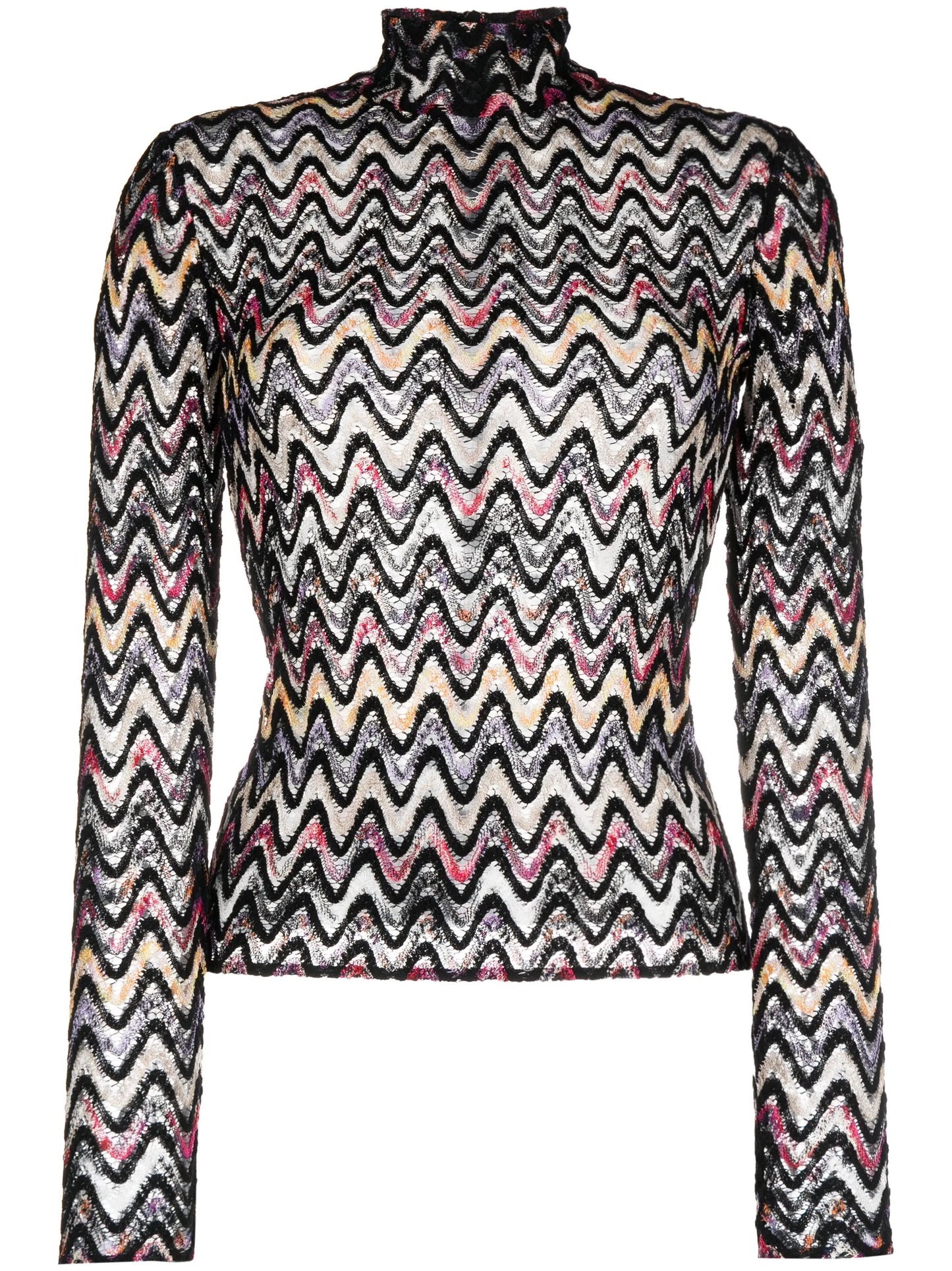 zigzag woven-design high-neck top