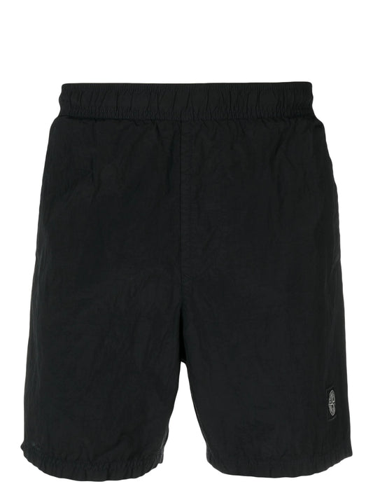 Compass-patch elasticated-waist swim shorts