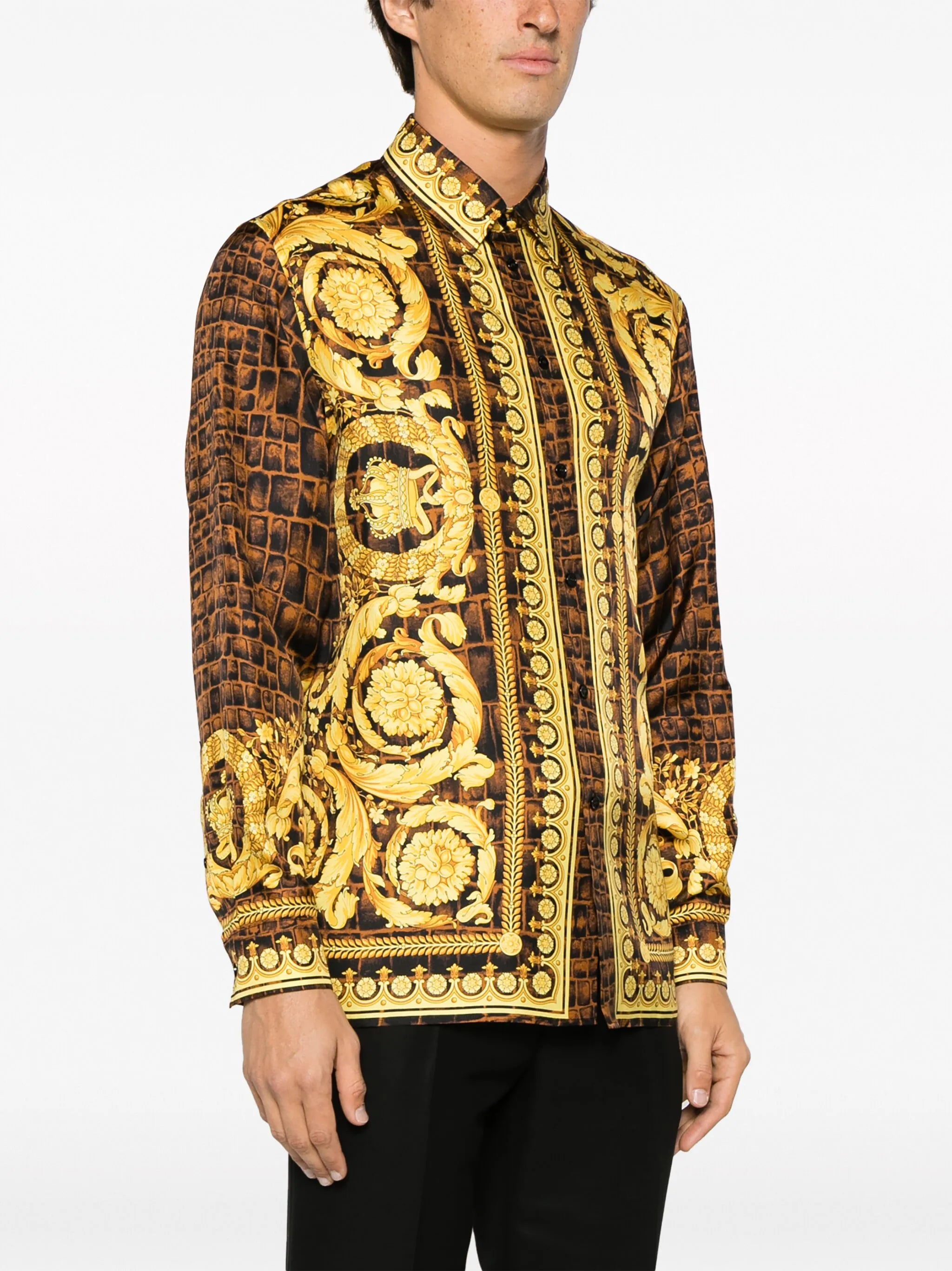 Baroccodile-print silk shirt
