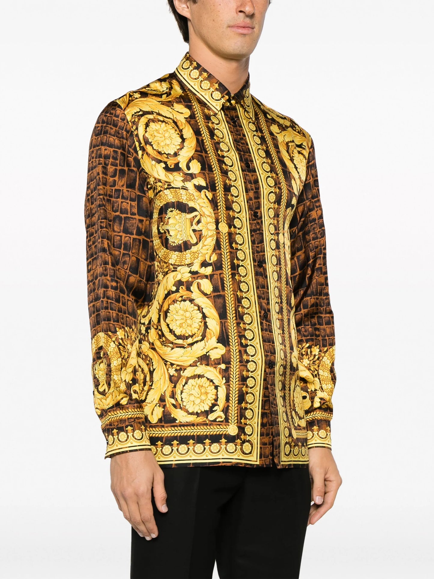 Baroccodile-print silk shirt