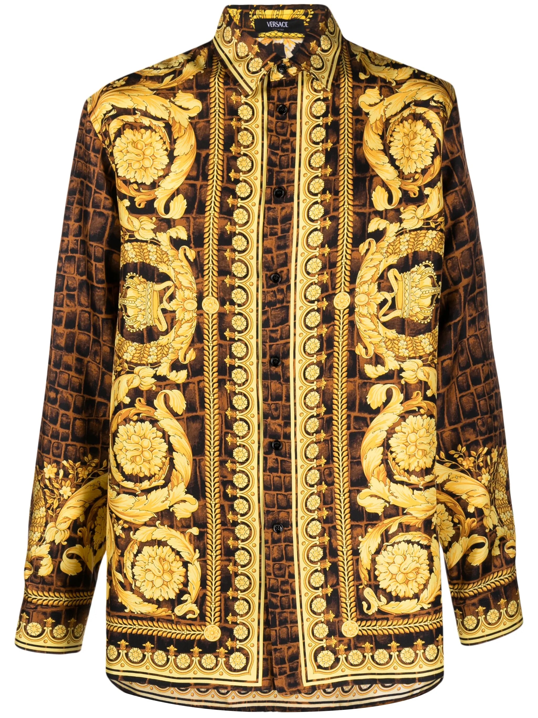 Baroccodile-print silk shirt