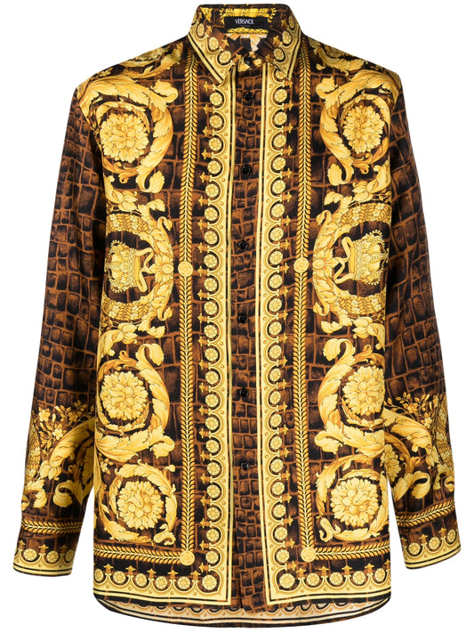 Baroccodile-print silk shirt