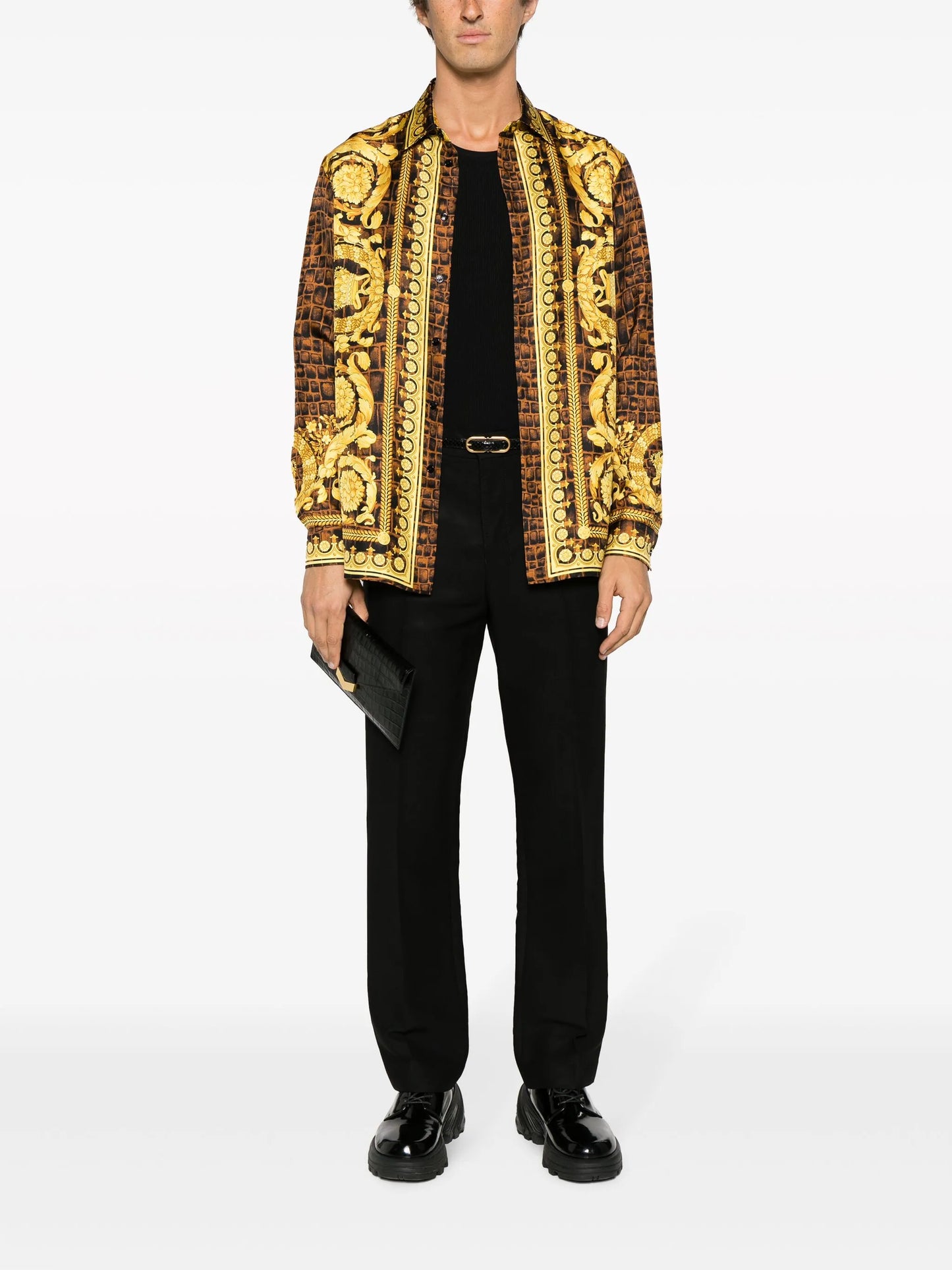 Baroccodile-print silk shirt