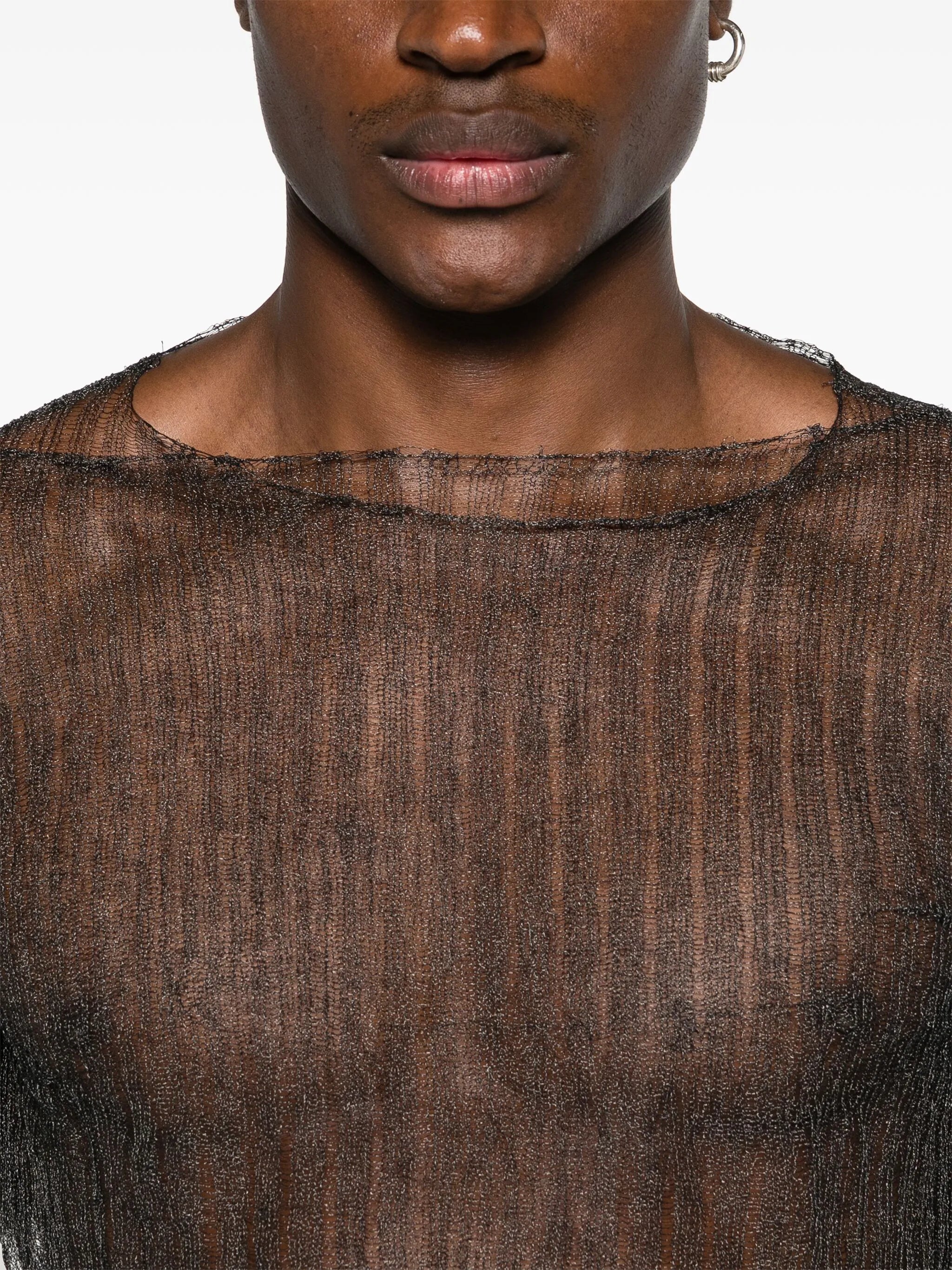 layered open-knit T-shirt