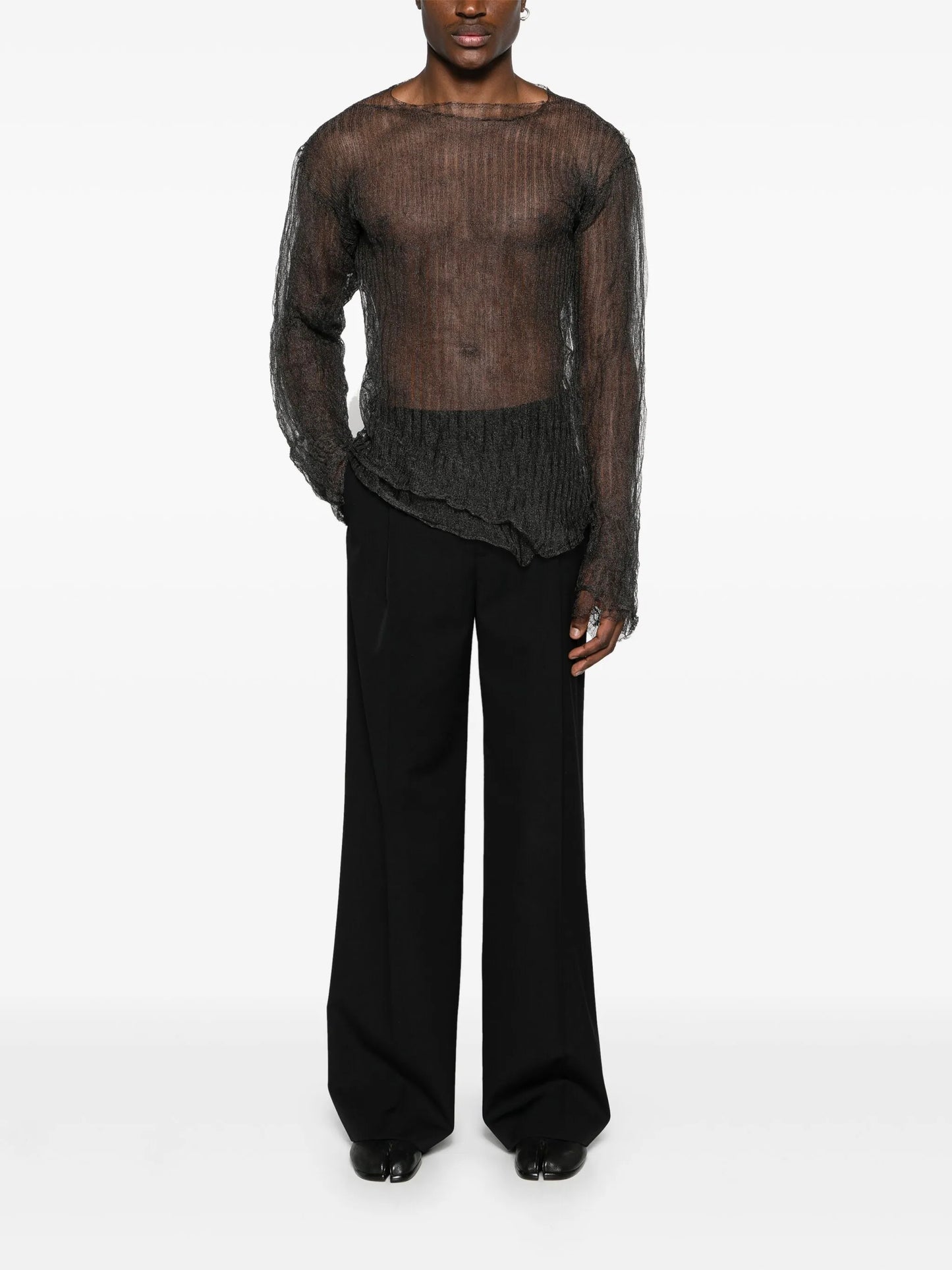 layered open-knit T-shirt