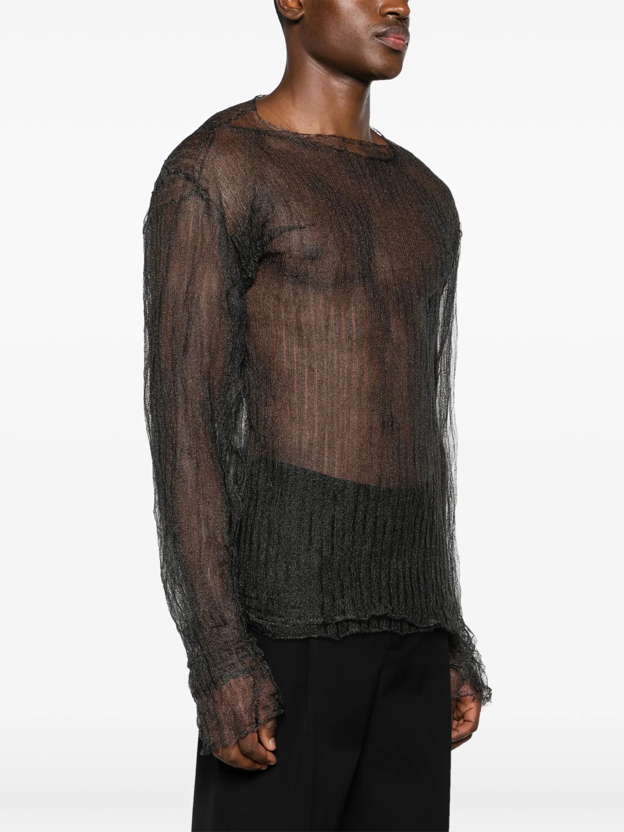 layered open-knit T-shirt