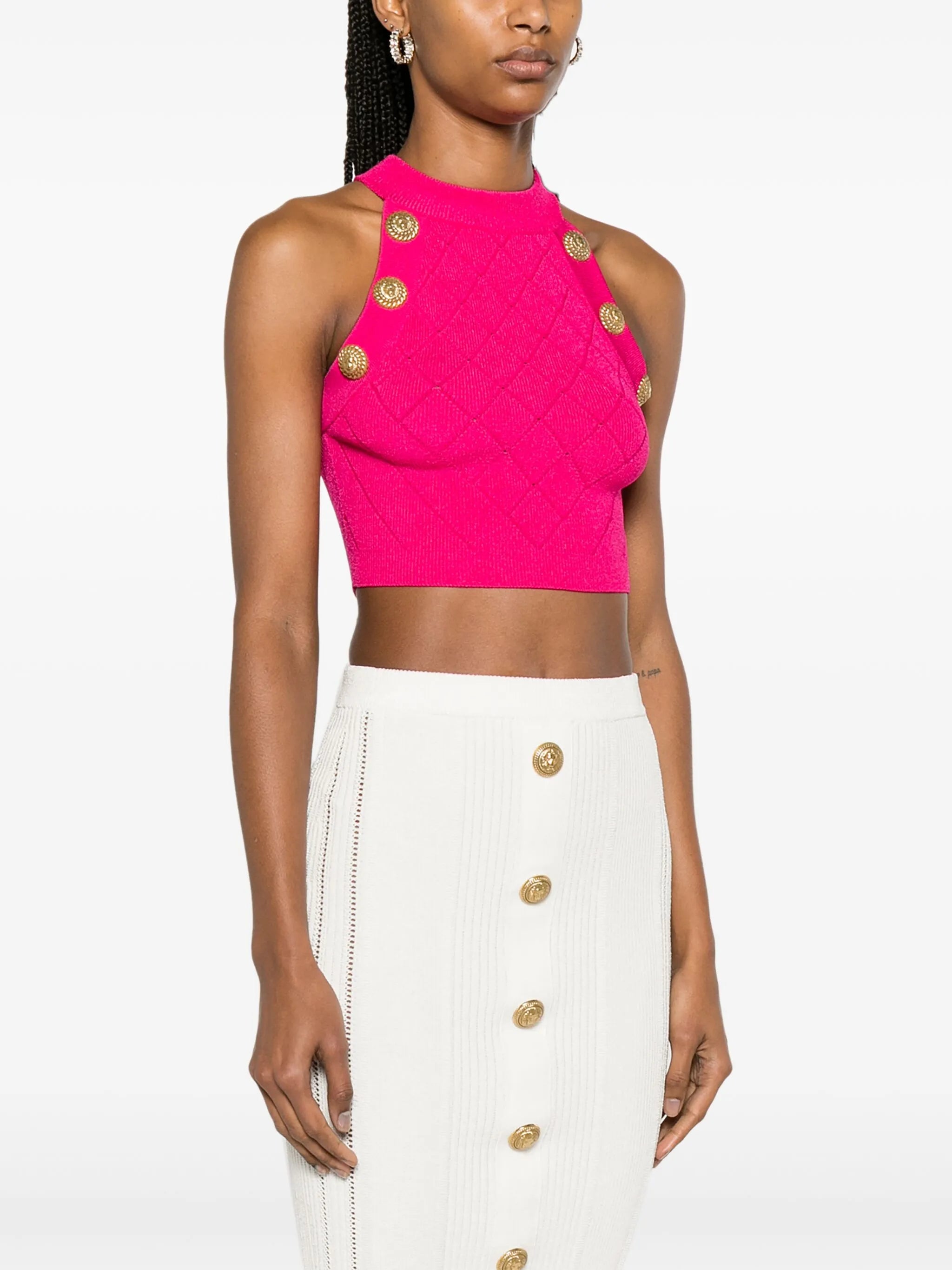 Lion Head-buttons cropped tank top