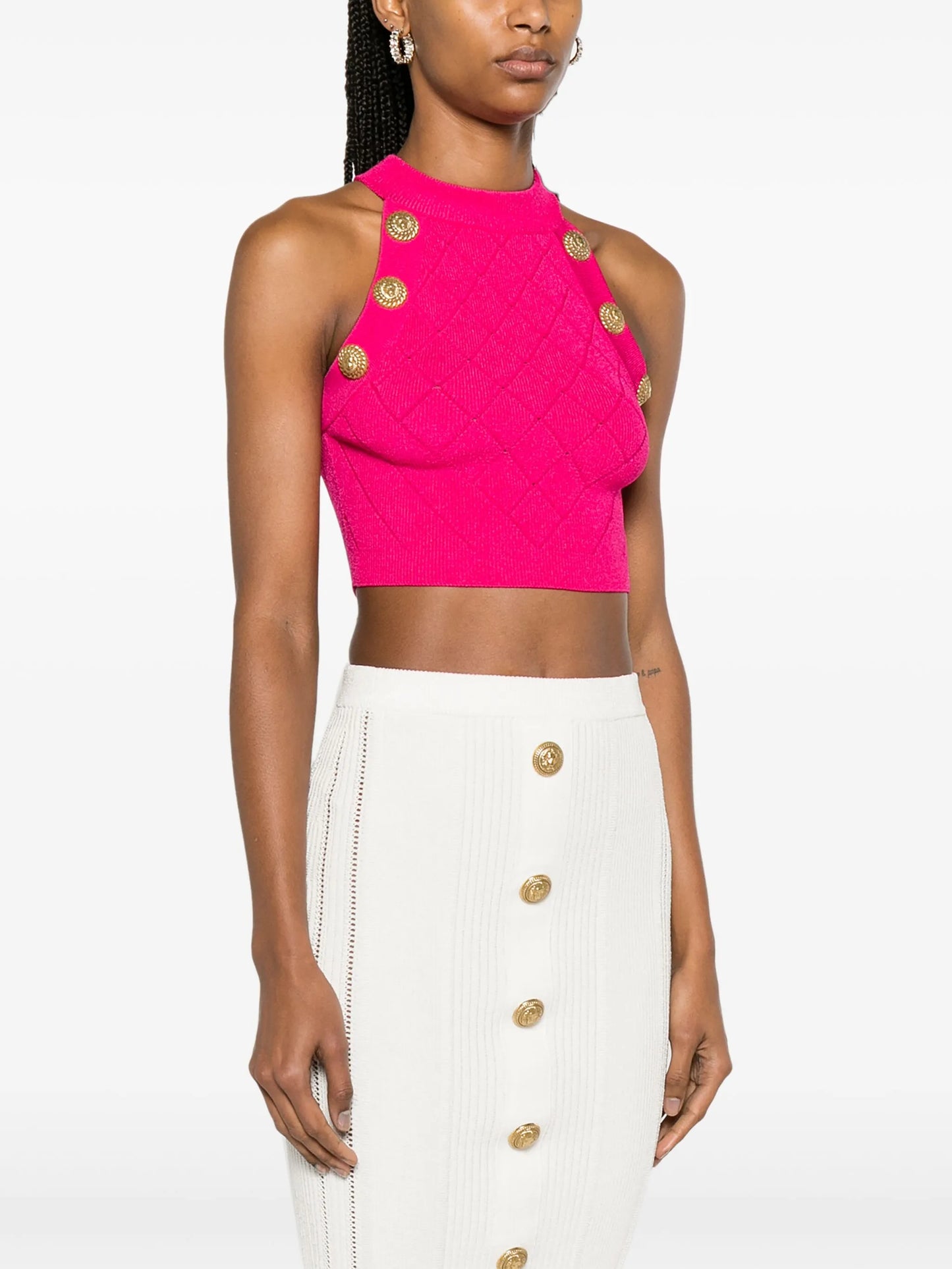 Lion Head-buttons cropped tank top