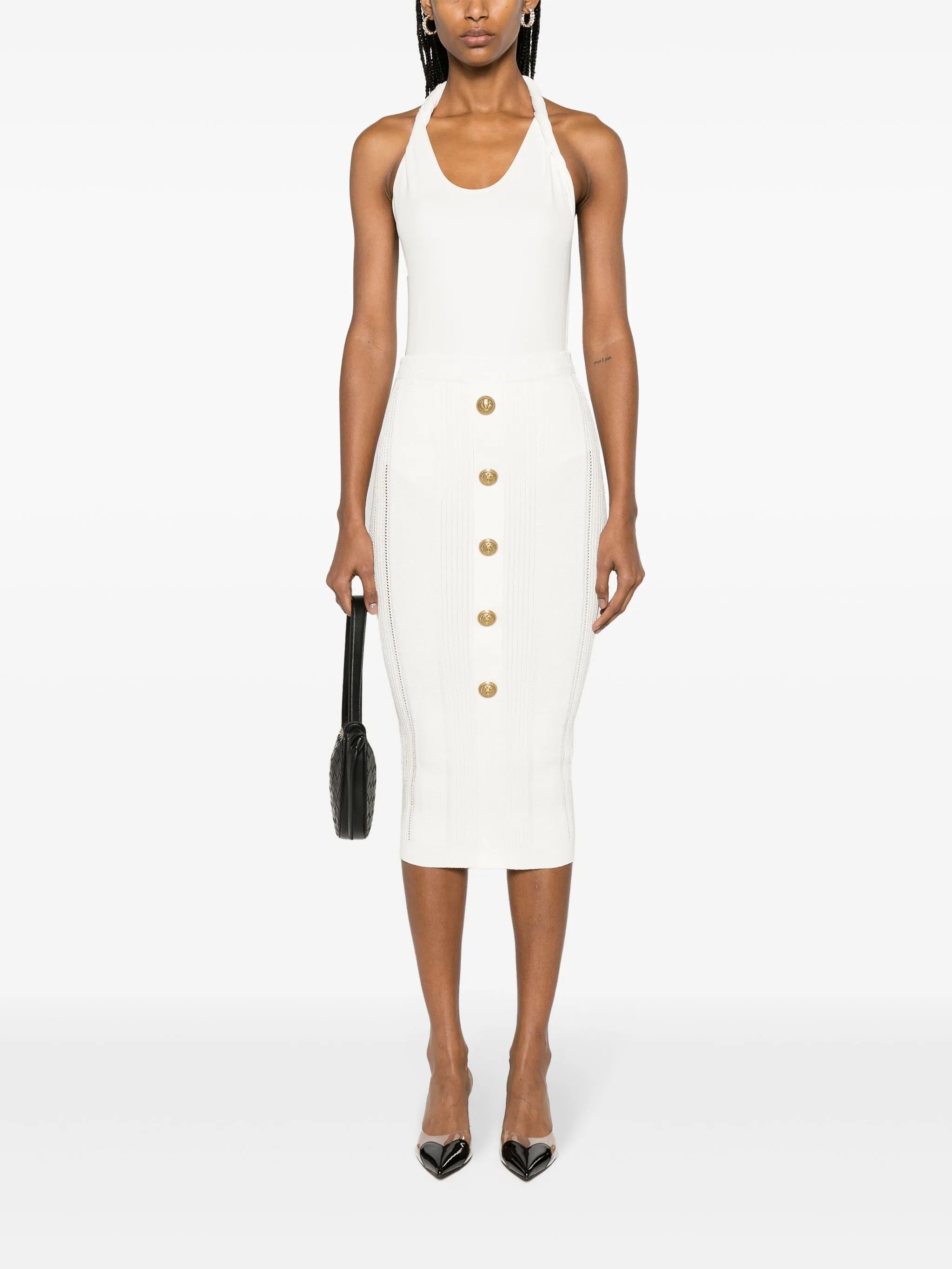 ribbed-knit midi skirt