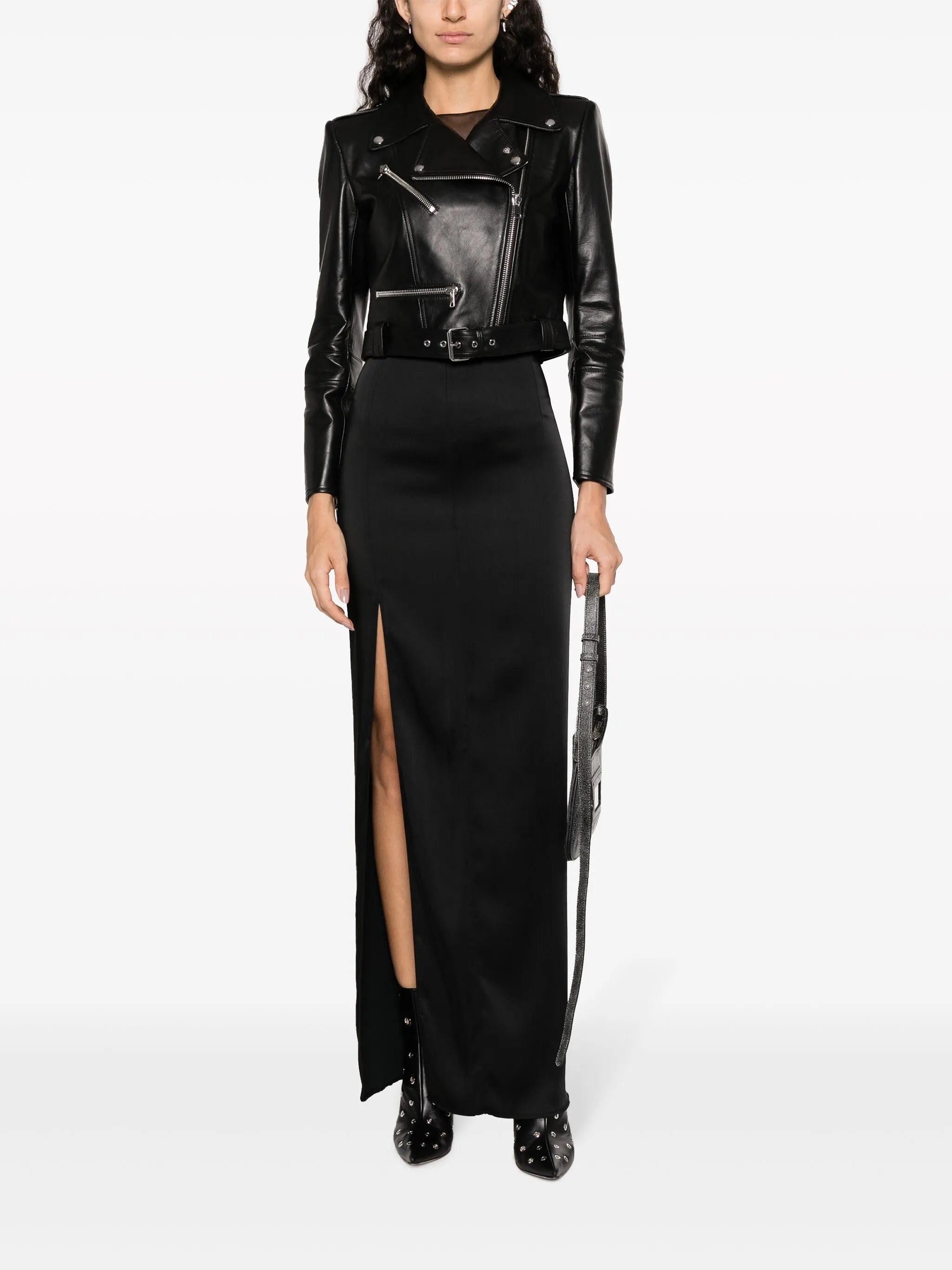 cropped leather biker jacket