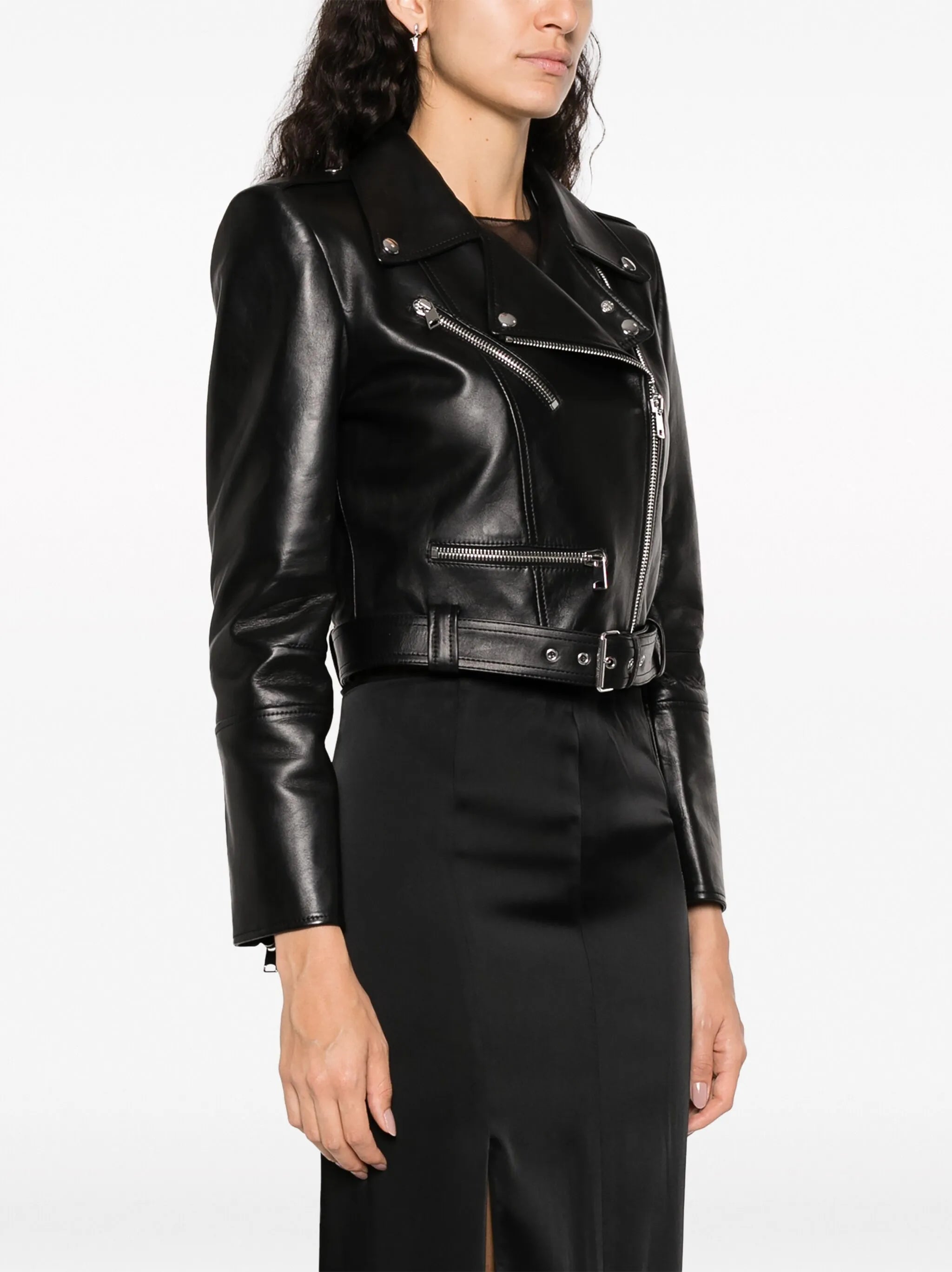 cropped leather biker jacket