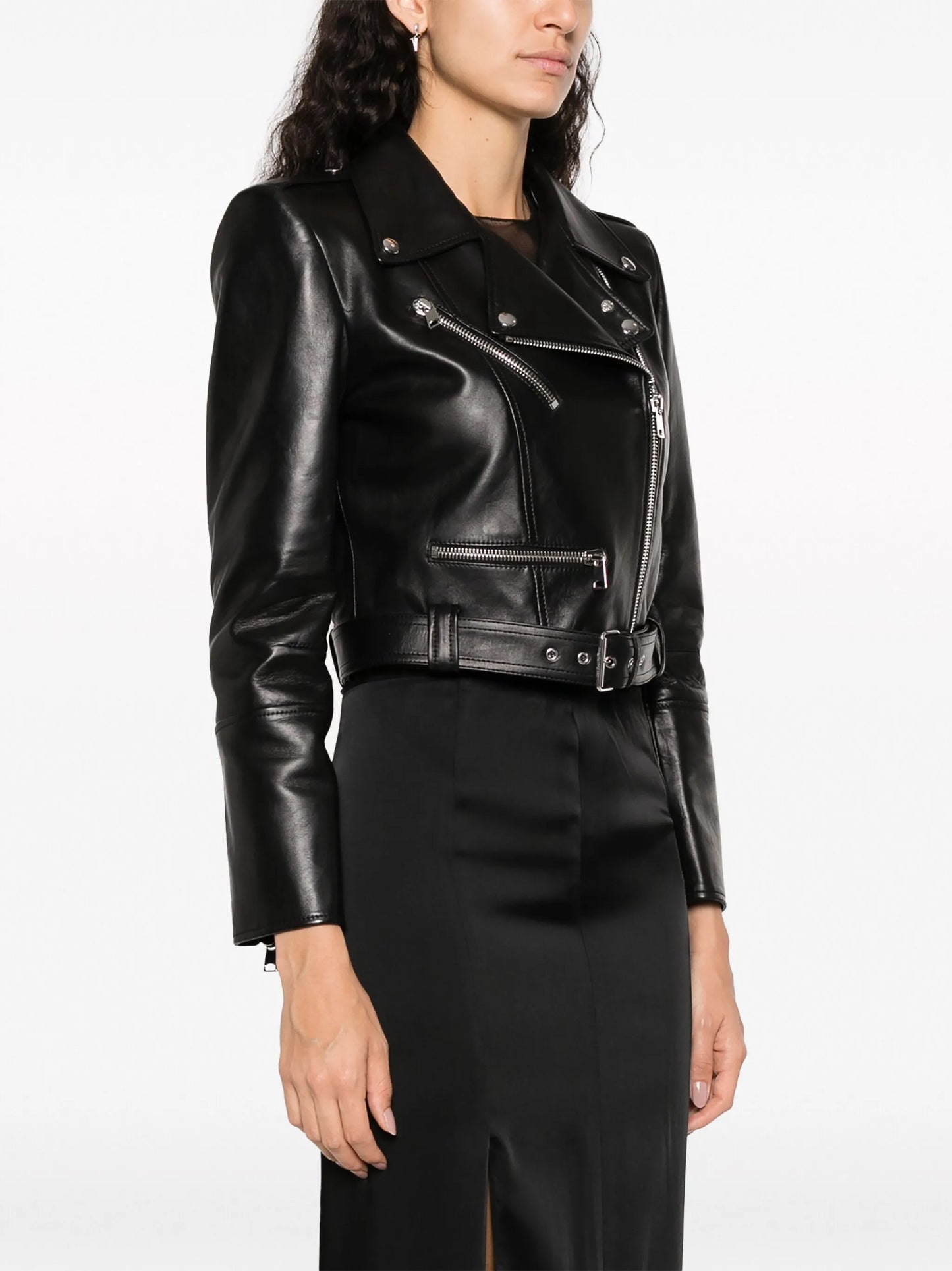 cropped leather biker jacket