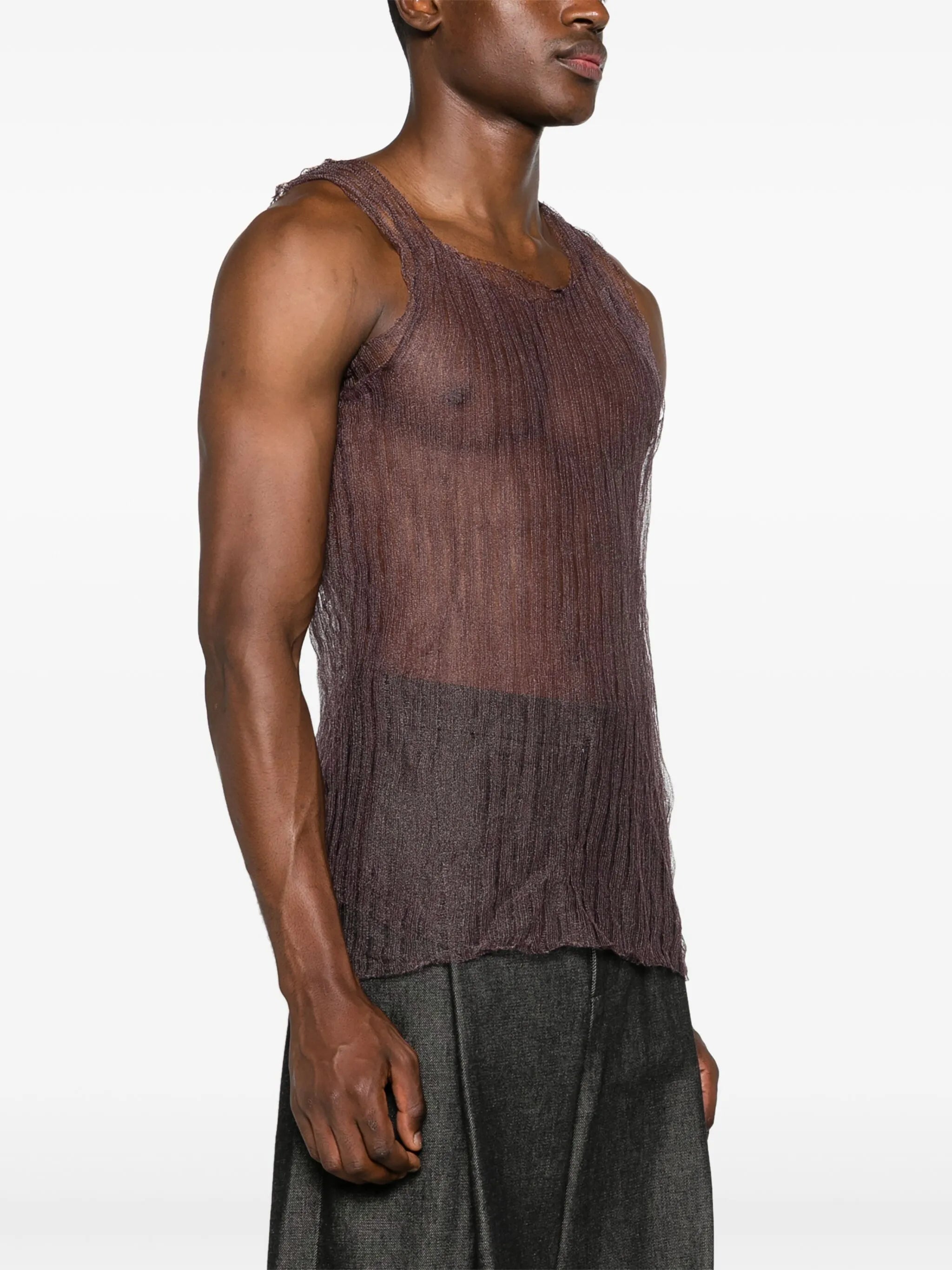 layered open-knit tank top