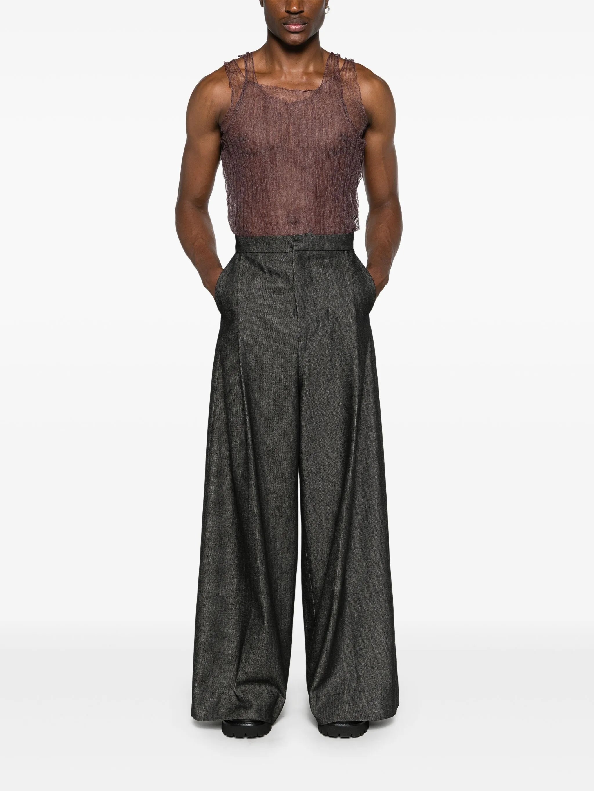 layered open-knit tank top