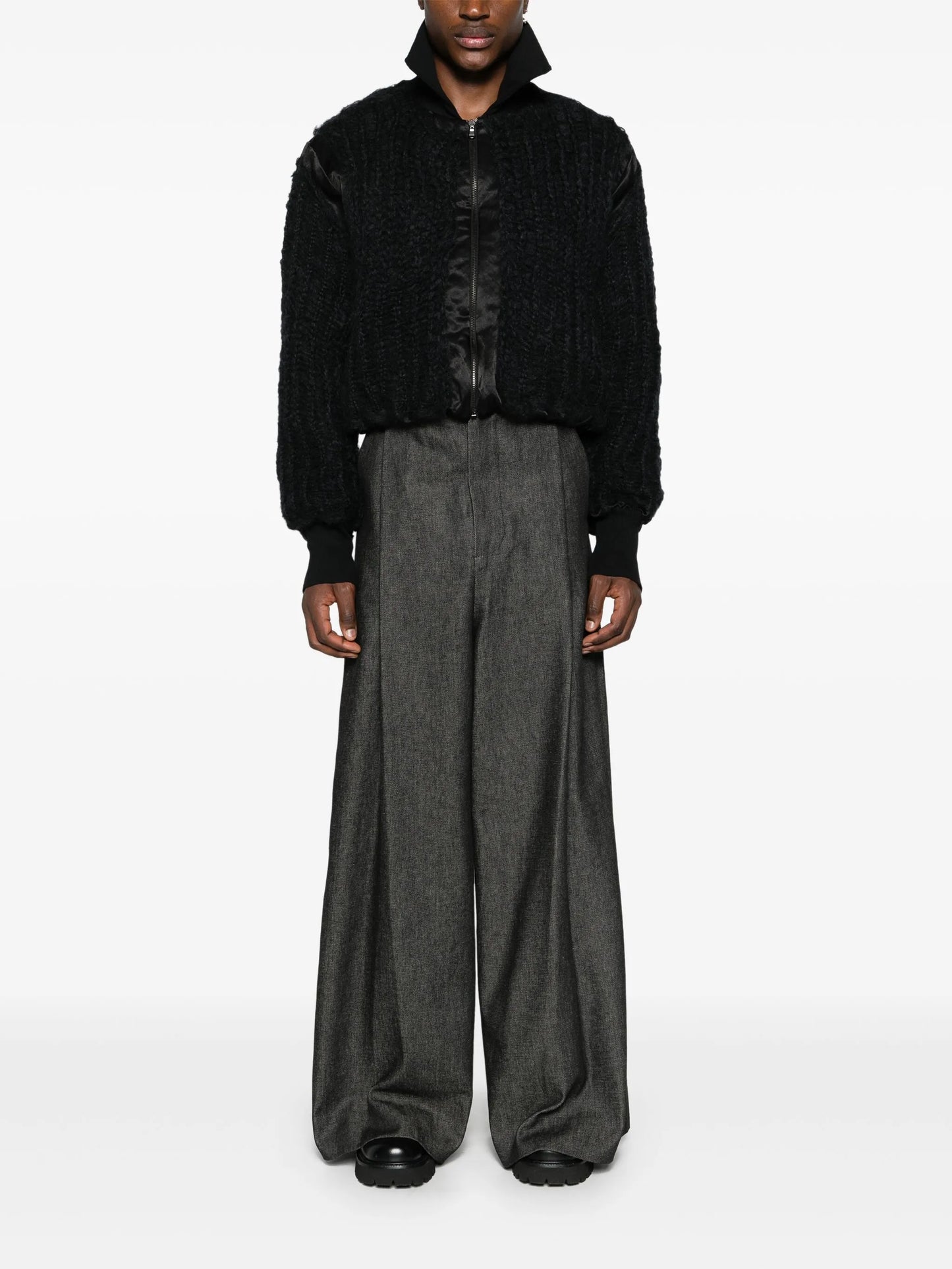 chunky-knit bomber jacket