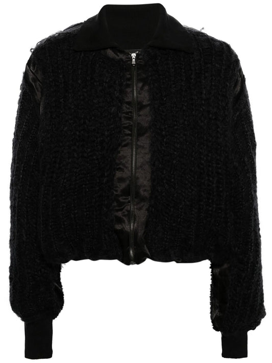 chunky-knit bomber jacket