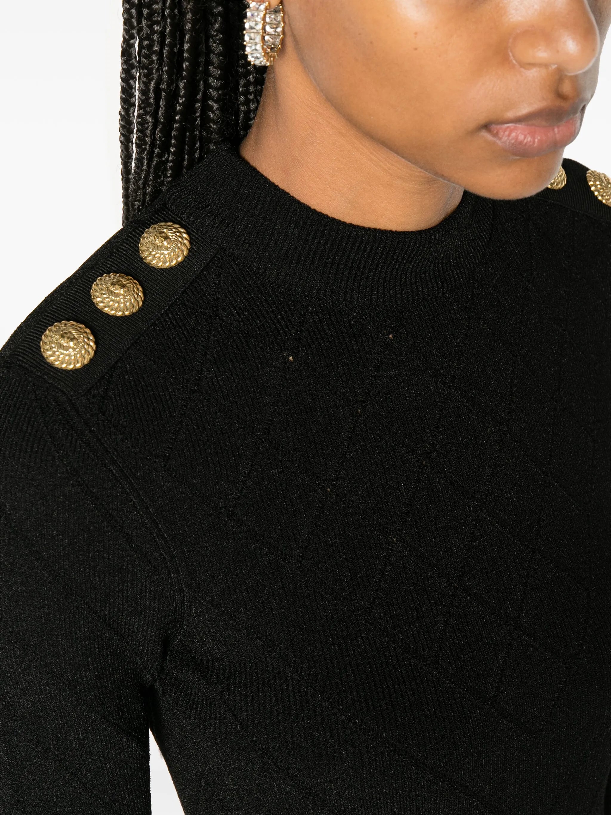 Lion-buttons open-back bodysuit